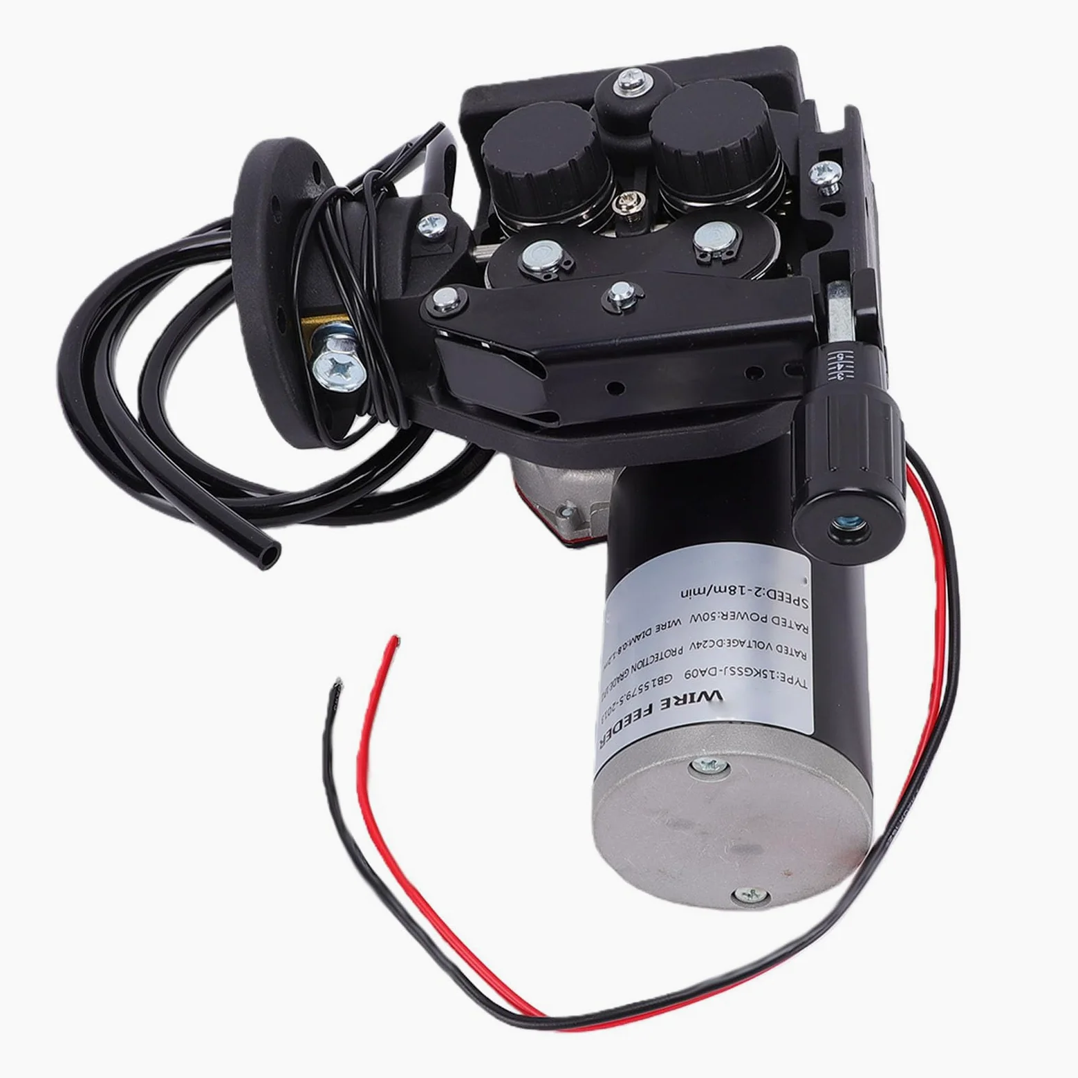 FTVOGUE Silnik Podajnika Drutu Spawalniczego MIG MAG, 4-rolkowy Podajnik Drutu Metalowego, DC24V 50W, Regulacja od 2 do 18 M na minutę, Gniazdo Europejskie do Półautomatycznych Maszyn Spawalniczych ze