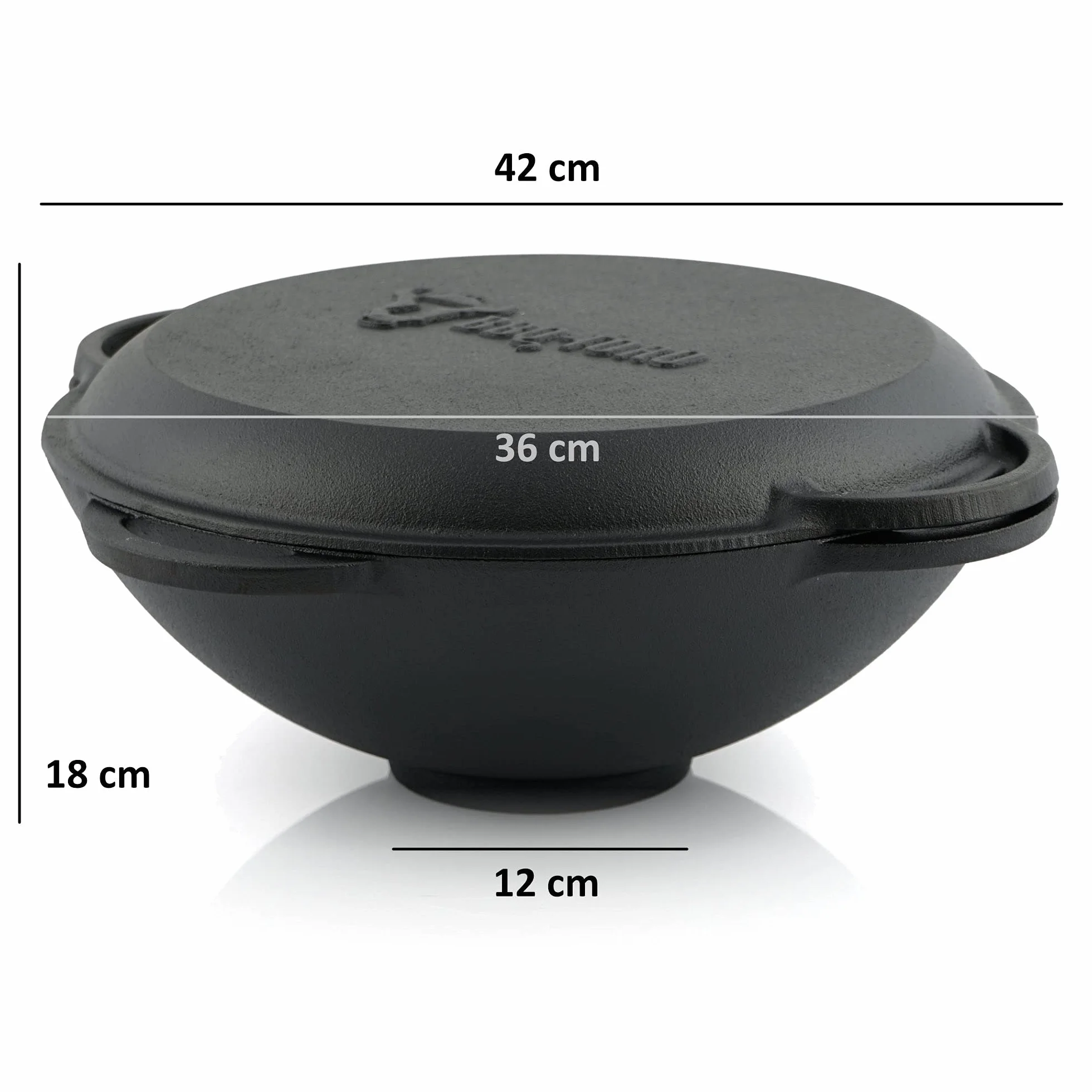 BBQ-Toro Żeliwny Kazan z Piecem Ø 35 cm | Garnek Żeliwny 12,1 L z Pokrywką, Kociołek na Gulasz, Piec na Zewnątrz, Palenisko, Kuchnia na Ognisku