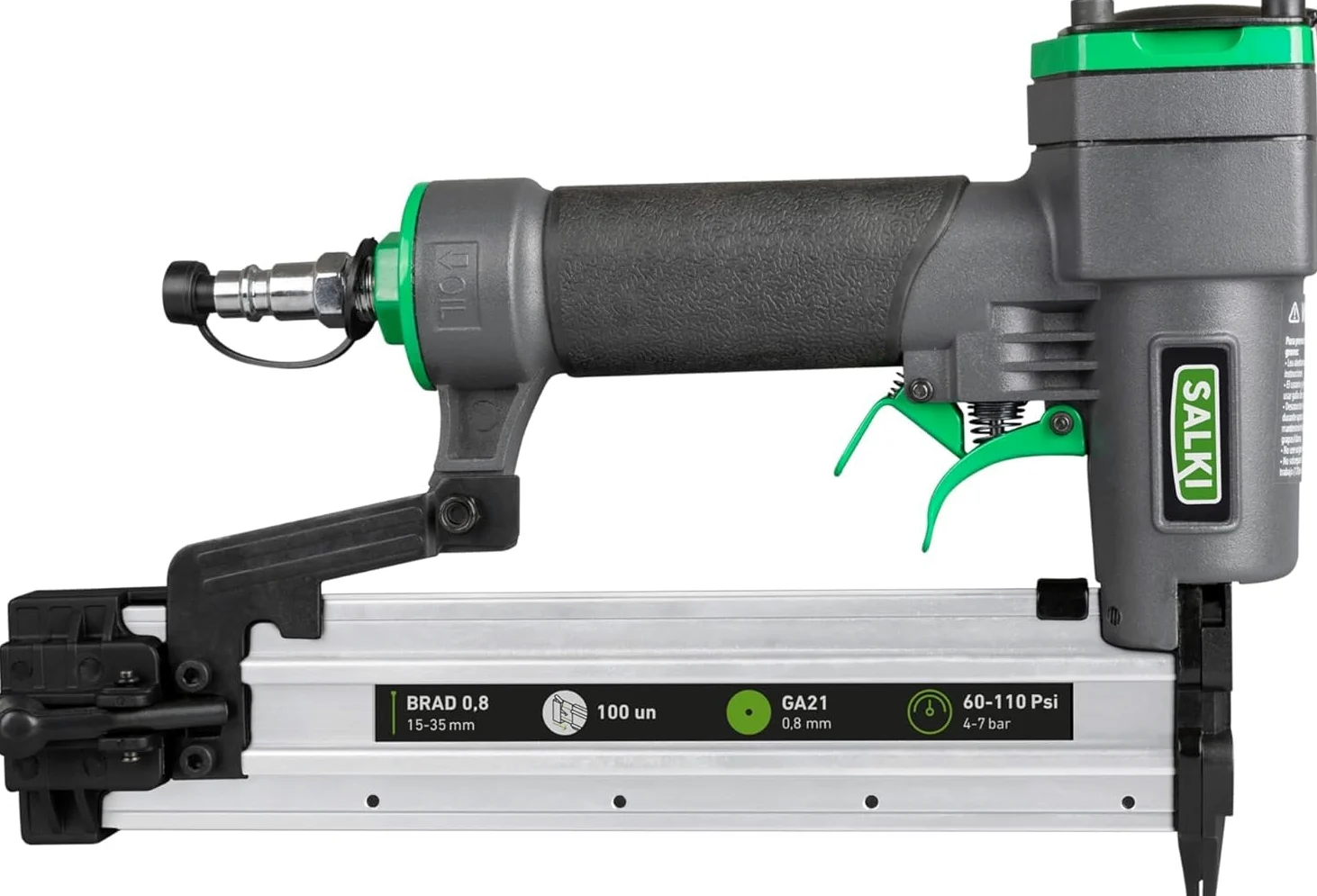 SALKI Gwoździarka pneumatyczna CSK PB08 + 2000 pinów 0,8 x 30 mm + 2000 gwoździ Brad 0,8 x 30 mm | pneumatyczny pistolet do paznokci | zszywacz do stolarki i prac stolarskich