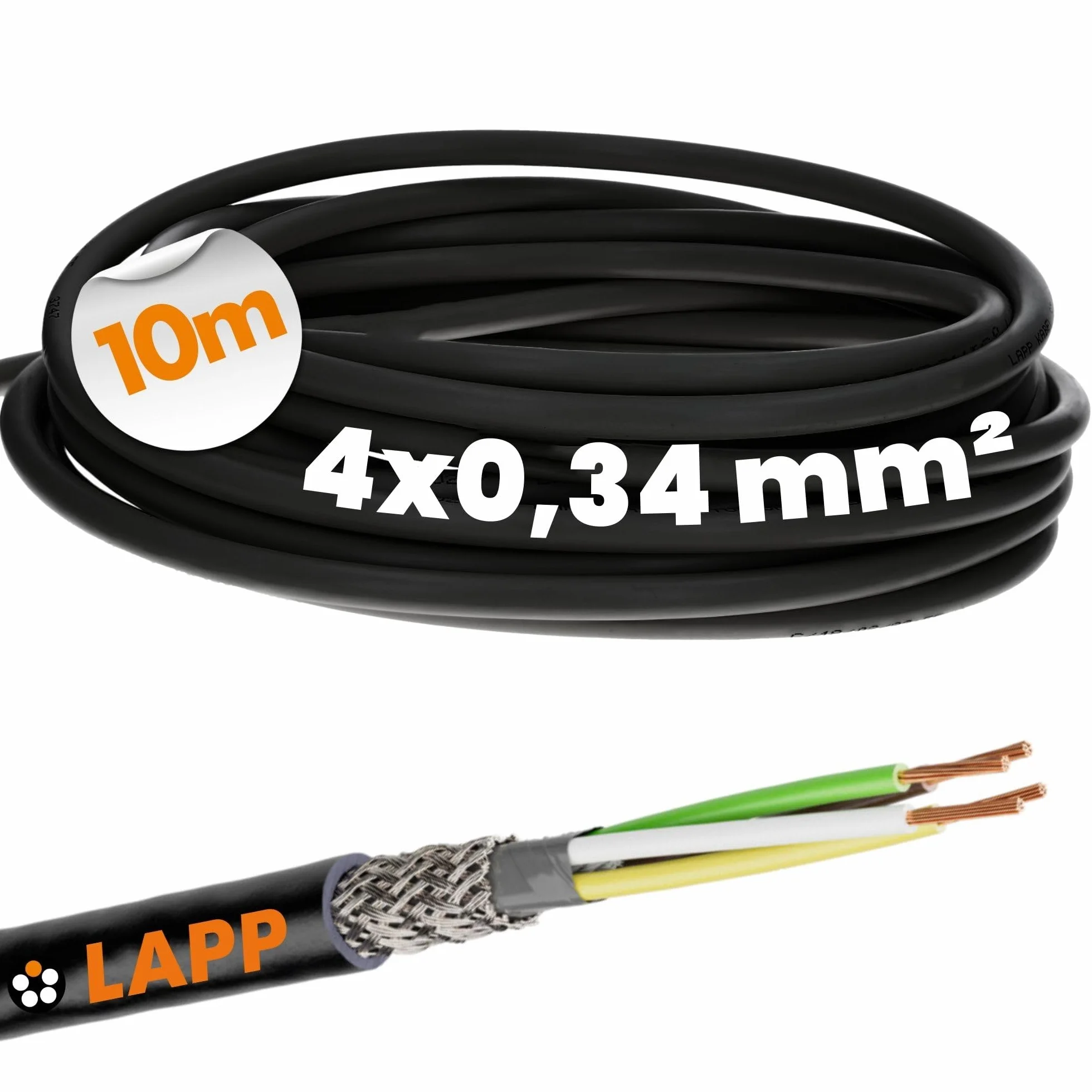 10 metrów Lapp 1030497 LiYCY – ekranowany przewód sterujący 4 x 0,34 mm², odporny na promieniowanie UV, do sygnałów, transmisji danych na zewnątrz oraz lutowania