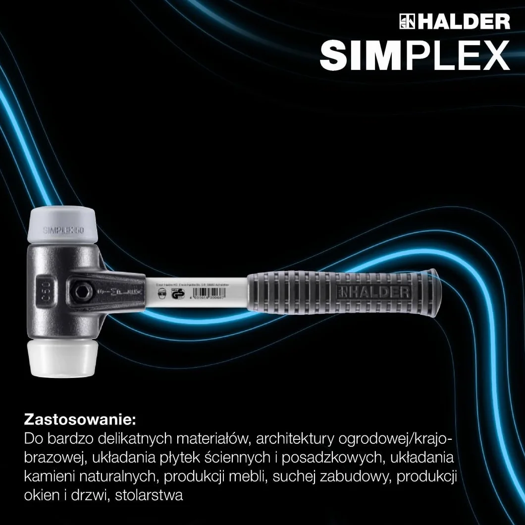 Halder 3737060 TPE-Mid/Superplastyczny młot z miękkiej twarzy ze wzmocnioną obudową ze stali odlewanej, wielokolorowy, 60 mm