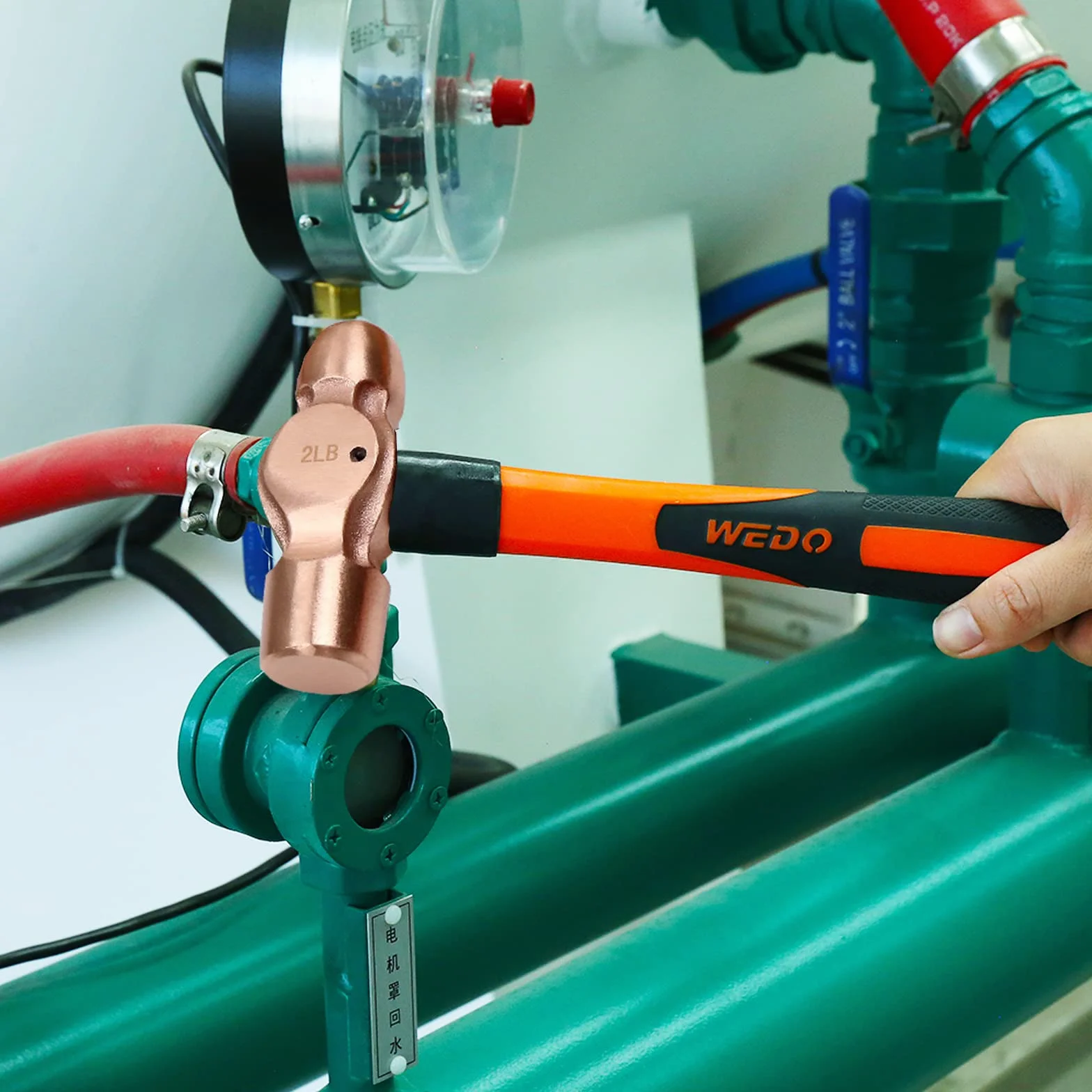 WEDO 2 szt. zestaw miedzianych młotków kulowych, 0,9 kg i 0,5 kg, młotek kulowy, uchwyt z włókna szklanego, matryca, odporny na korozję, standard DIN