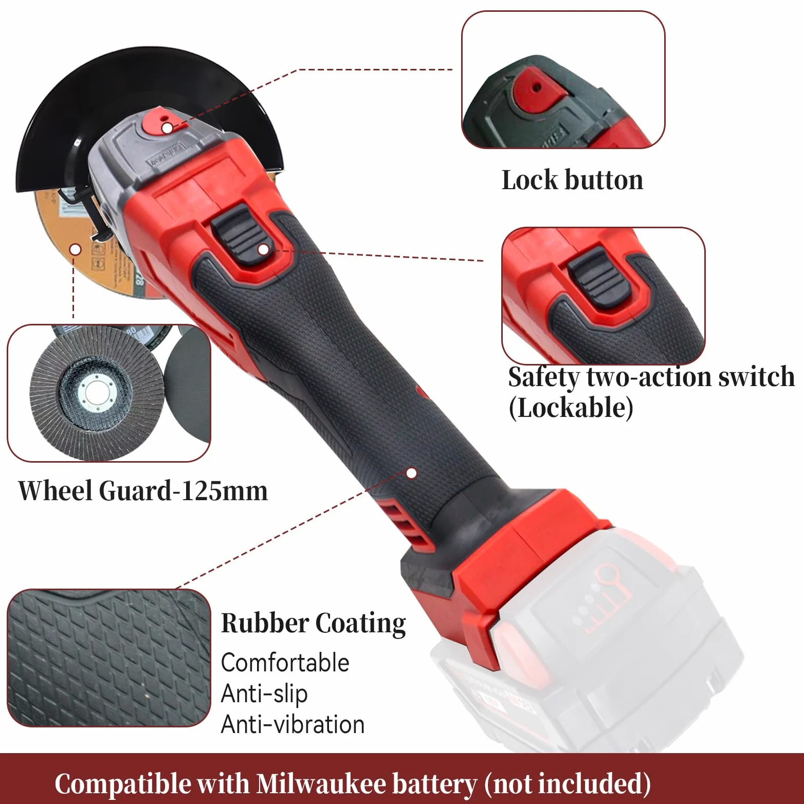 Bezprzewodowa szlifierka kątowa Milwaukee 18 V, 125 mm, 12000 obr./min, bezszczotkowe narzędzie szlifierskie M14 do 5/20.3 cm-11