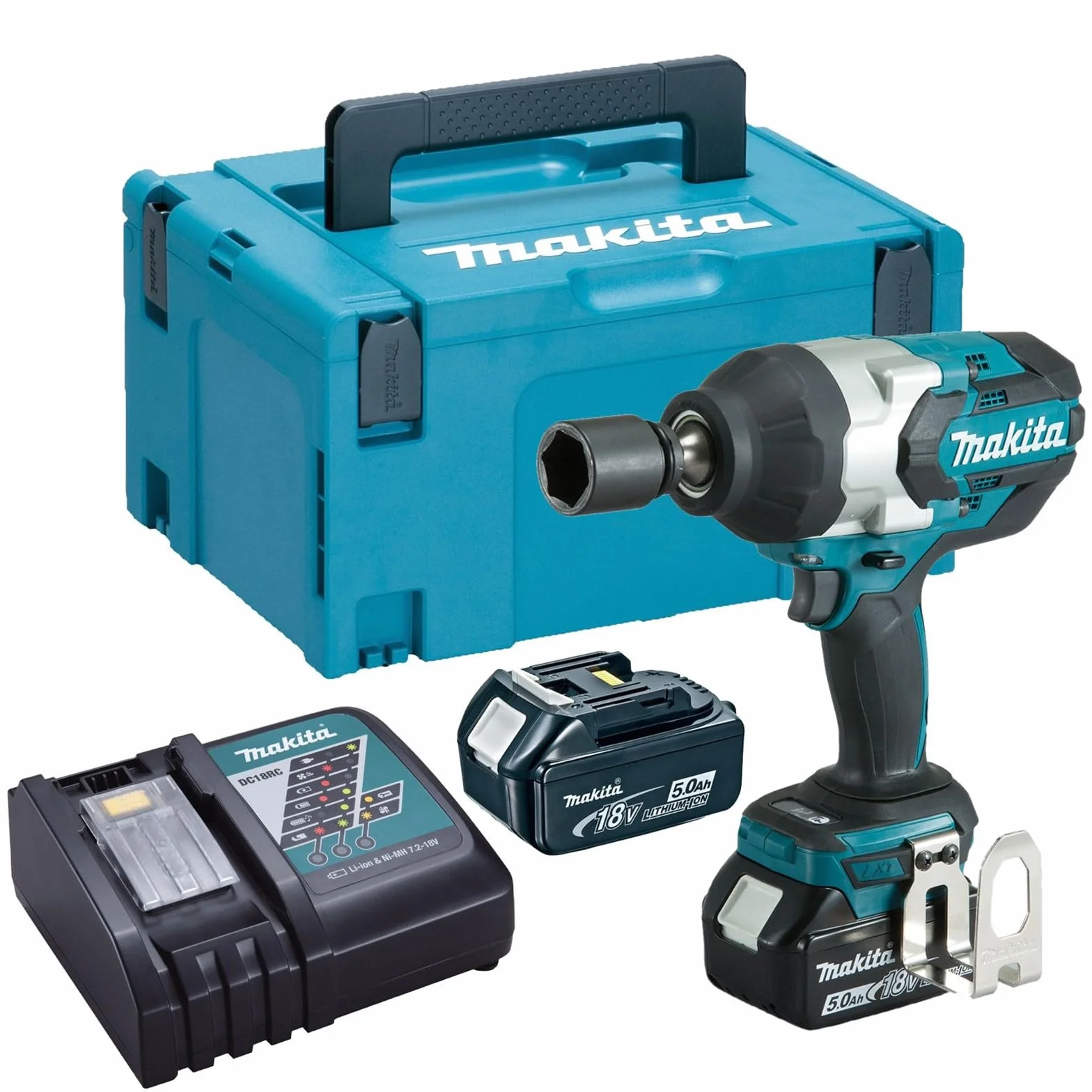 Makita Lxt DTW1001 Akumulatorowa Wkrętarka Udarowa, Niebieski/Czarny, z 2 x akumulatorem 5,0 Ah