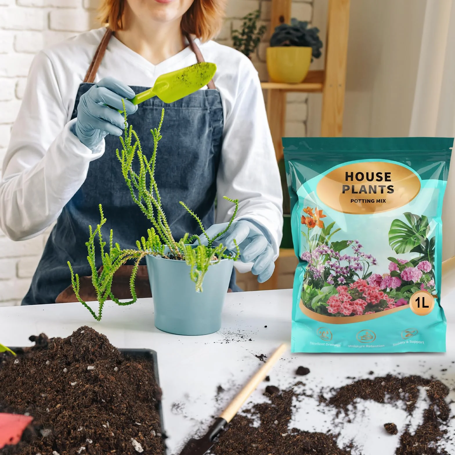 Organiczna mieszanka gleby doniczkowej do roślin domowych, dobrze odprowadzająca