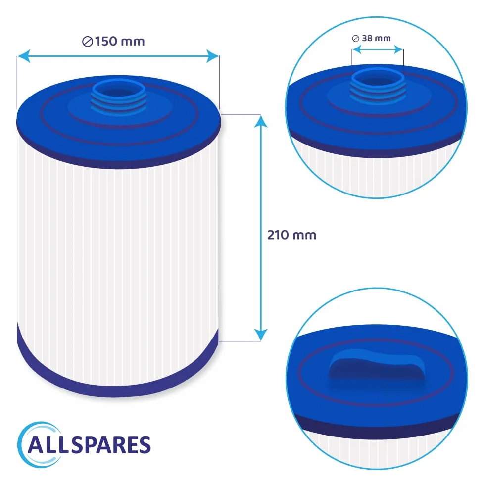 AllSpares Whirlpool wkład filtrujący zamiennik do Pleatco PWW50P3 (nie PWW50P4) Unicel 6CH-940 | Filbur FC-0359 | Waterway 817-0050 | SC714 / 60401 | 45 m².ft. | gwint 1½ SAE | Ø 150 x 2100 mm mm