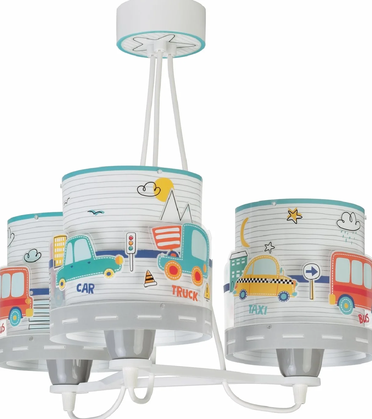 Dalber Lampa do pokoju dziecięcego, lampa wisząca, lampa sufitowa dla dzieci, lampa sufitowa do pokoju dziecięcego, 3 światła, do samochodu, samolotu, kolorowa, 61687, E27