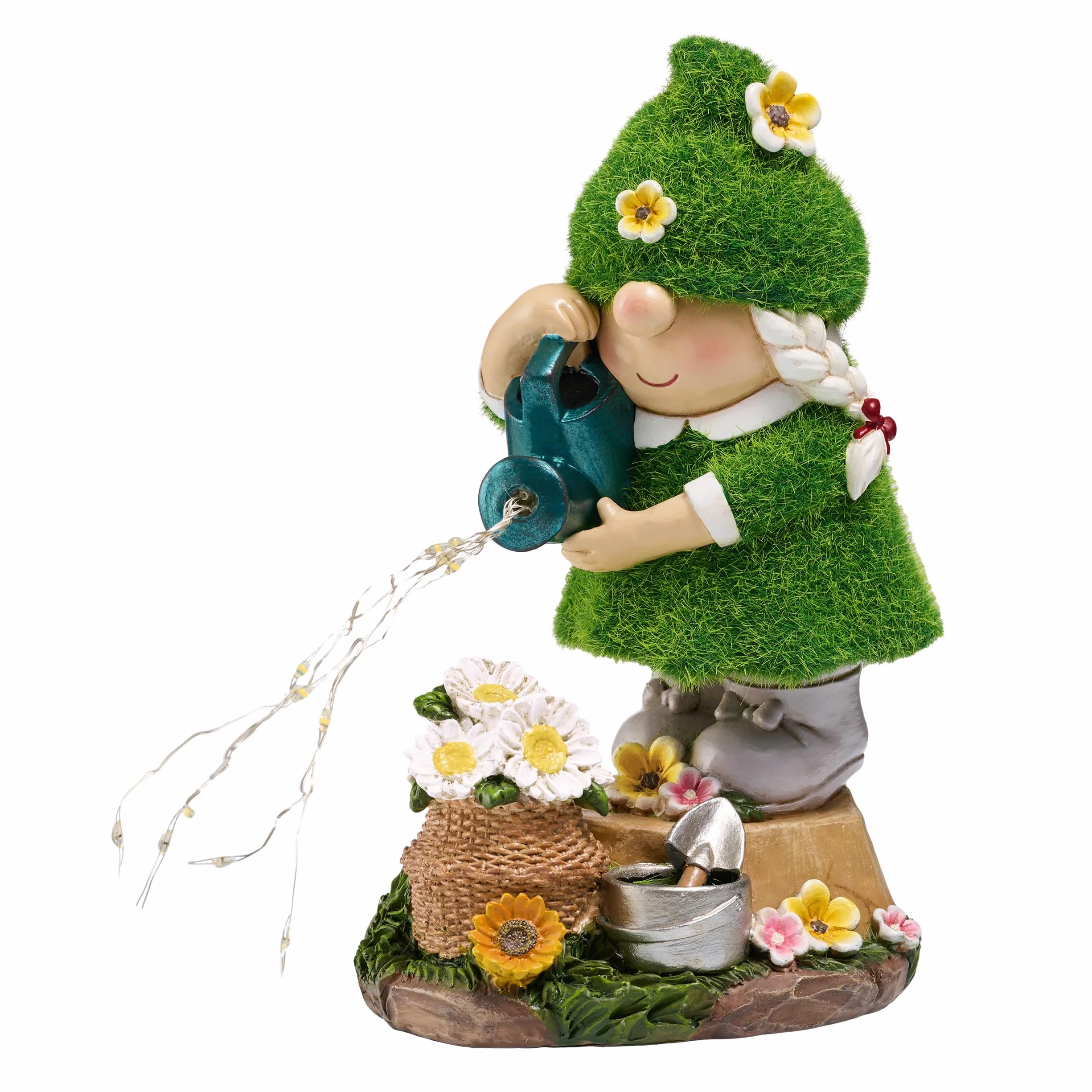 TERESA'S COLLECTIONS Dekoracje ogrodowe figurki z wodą z lampkami słonecznymi, żywica wodoodporna 20,5 cm