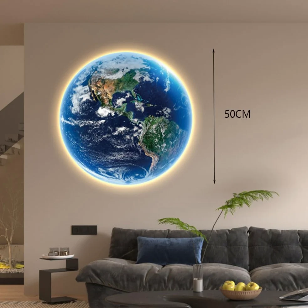 Lampa Ścienna LED Moon Pokój Dziecięcy Ściemnialna z Pilotem Okrągła Wewnętrzna Ziemna Kinkiet Dziecięca Lampka Nocna Księżycowa Lampy Nocna Nowoczesna Dekoracyjna Lampka Ścienna,50CM