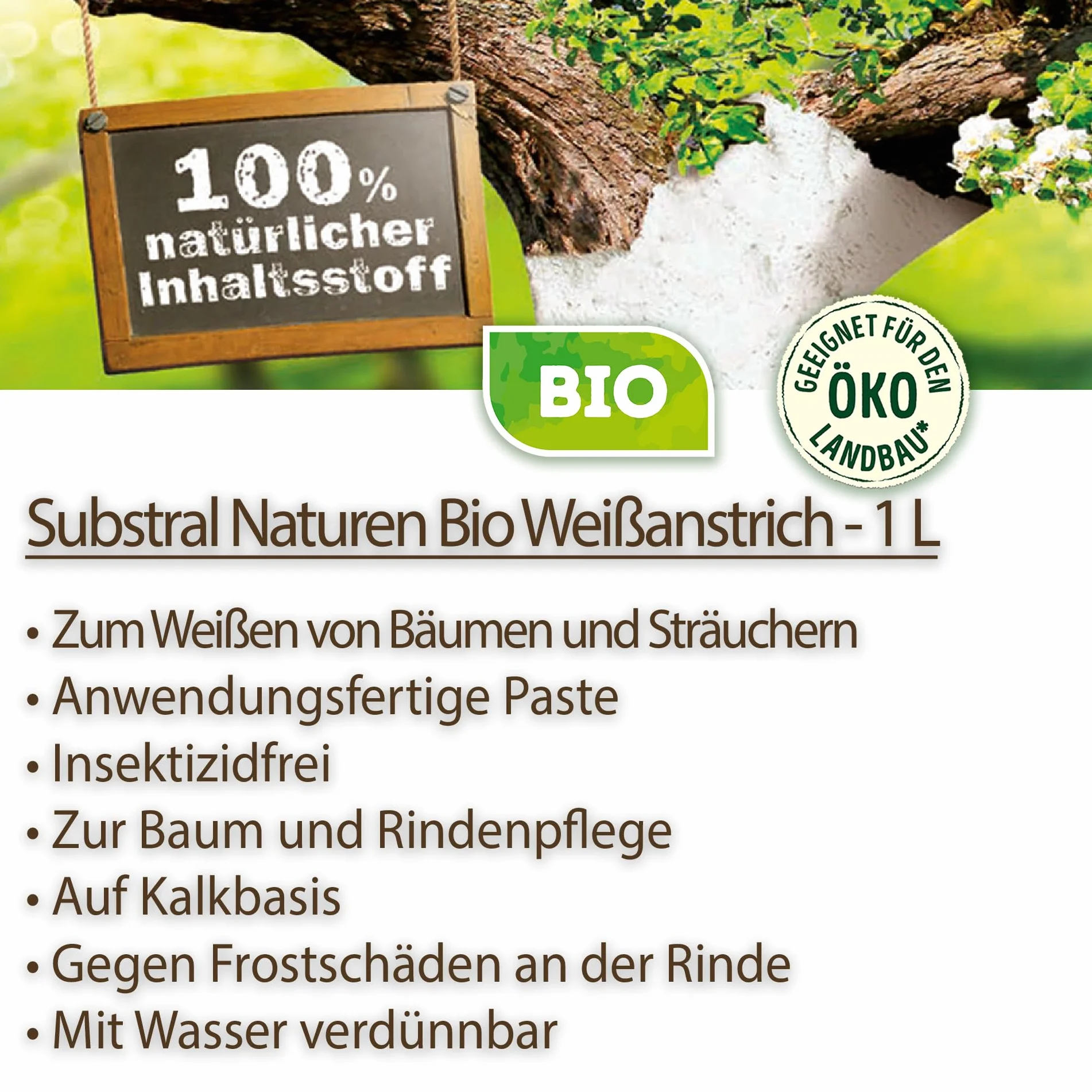Naturen Bio biała powłoka farba do wybielania drzew 1 litr