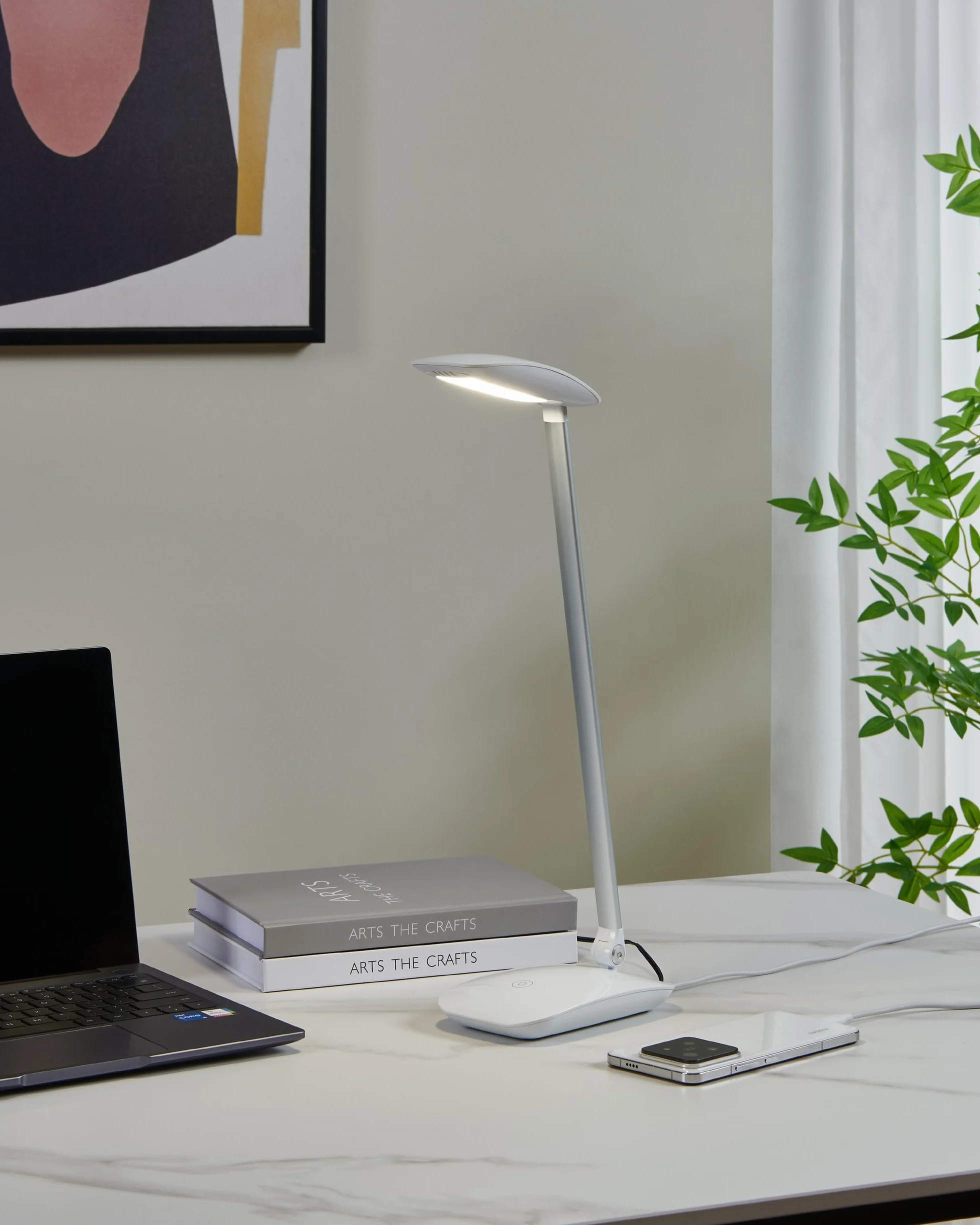 EGLO LED lampka stołowa Cajero, 1-płomienna lampa z dotykowym ściemniaczem | USB, lampa biurkowa, minimalistyczna z wysokiej jakości tworzywa, biała lampa do biura