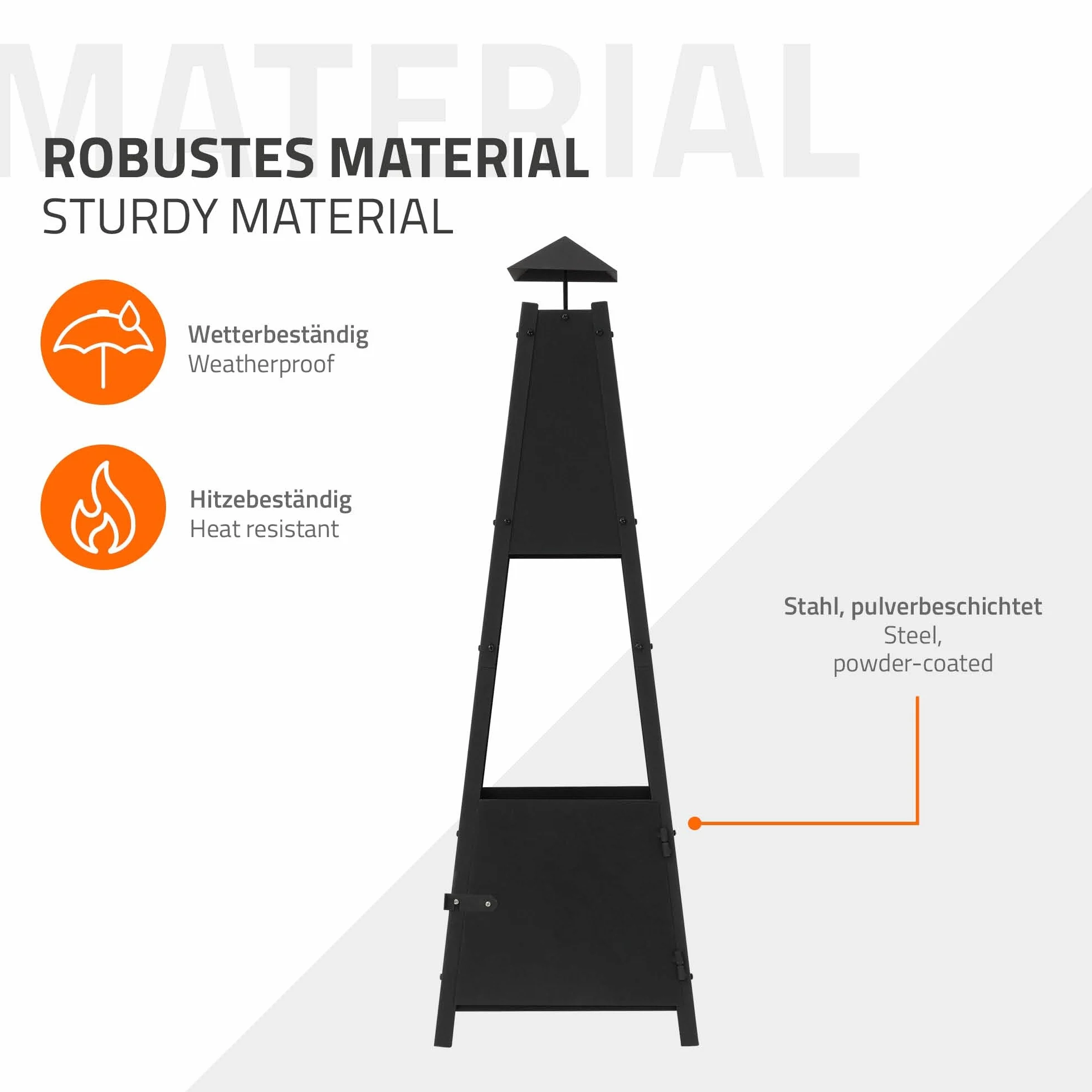 ML-Design Piramida Kominek Ogrodowy Z Kominem Wykonany Z Metalu W Kolorze Czarnym Wysokosc 100 Cm, Odporny Na Warunki Atmosferyczne Piec Ogrodowy/kominek Na Patio Jako Misa Ogniowa Lub Kosz Na Ognisko