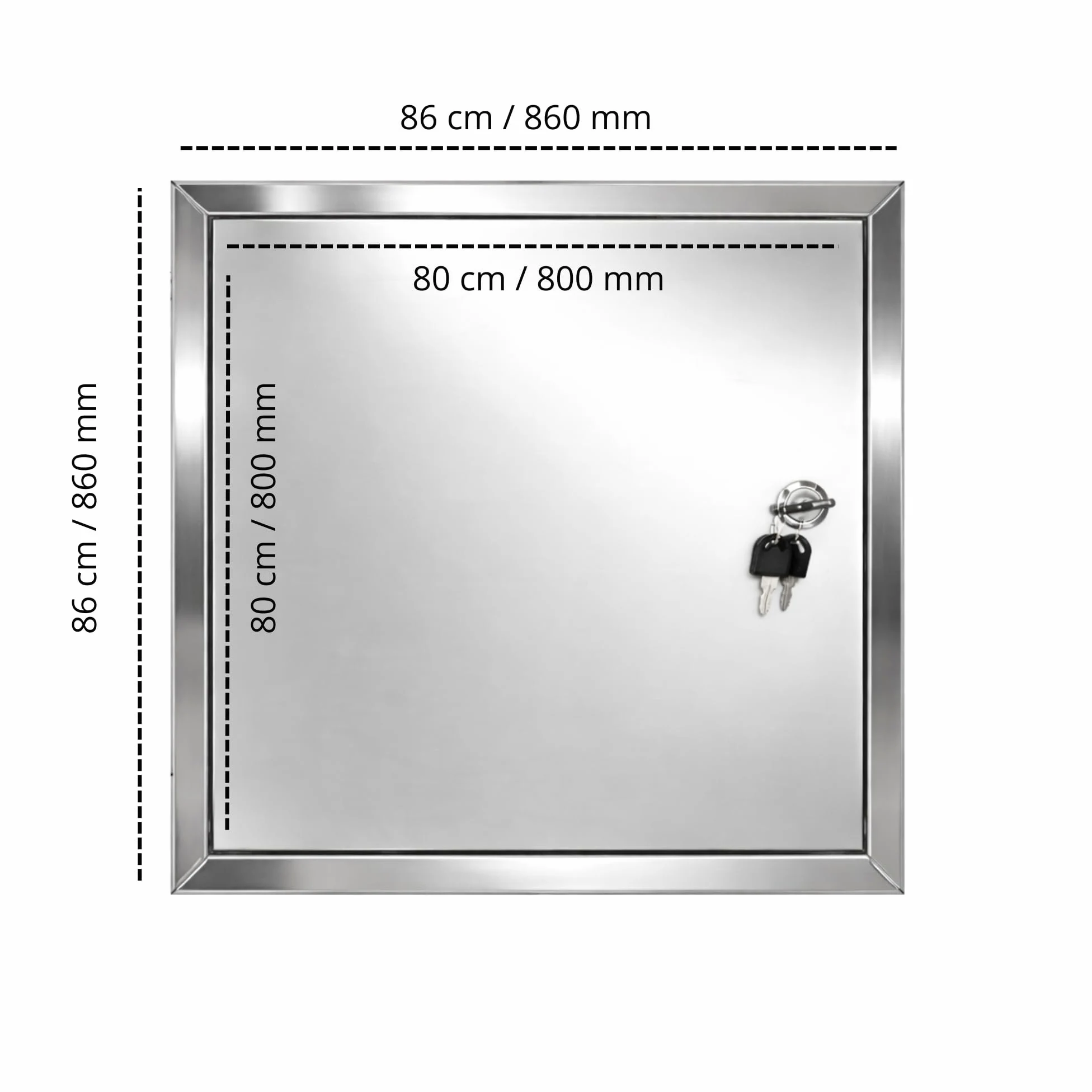 TMALASER Drzwi rewizyjne metalowe 80 x 80 cm Stal nierdzewna – klapa rewizyjna INOX 800 x 800 mm, zamek z kluczem - drzwi inspekcyjne do ścian karton-gips