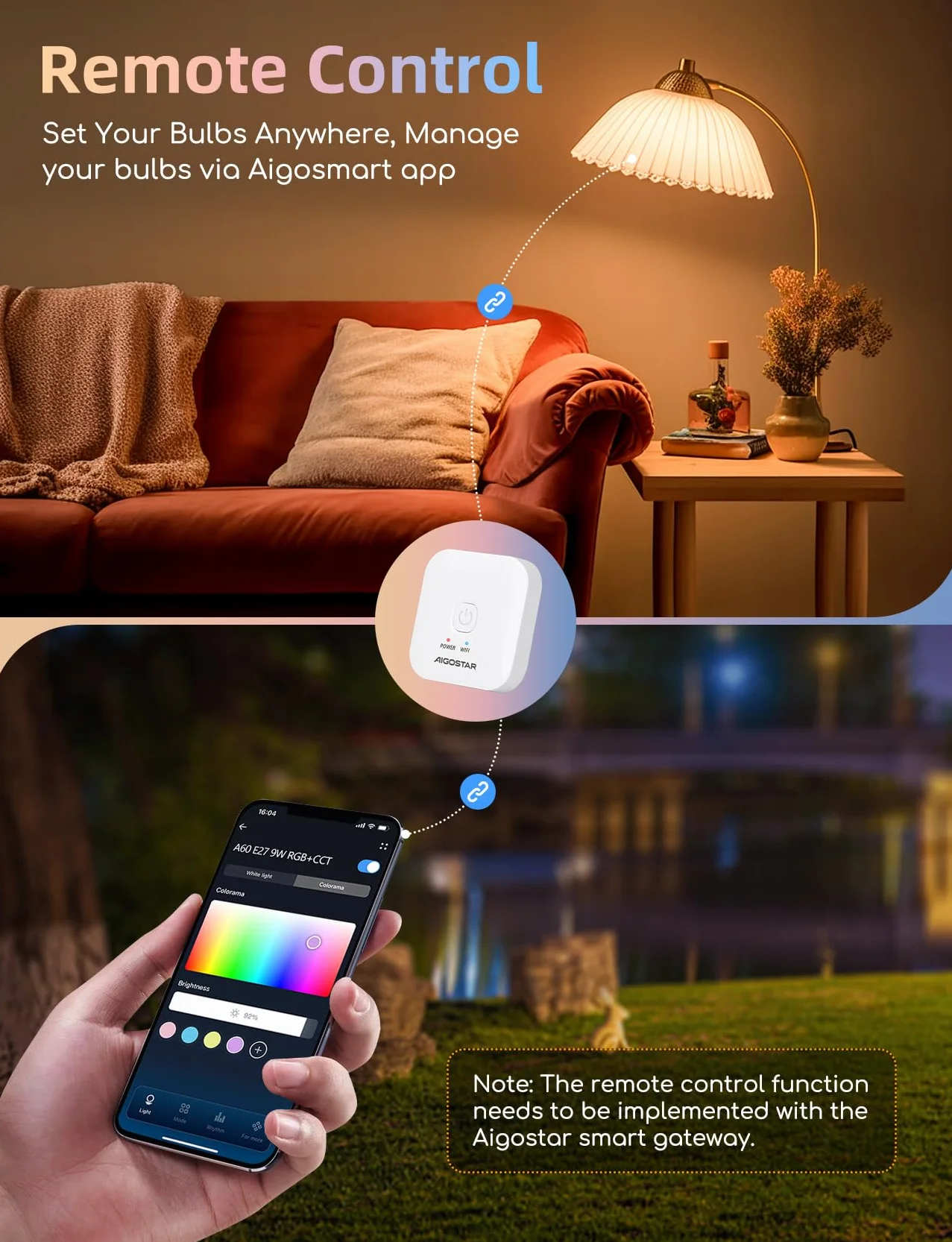 Aigostar - Inteligentna żarówka A60 Bluetooth Mesh. 2700–6500K, ściemnialna RGB. Gwint E27, 12 W, 1150 lm. Inteligentna żarówka LED kompatybilna z Alexą. W zestawie pilot zdalnego sterowania. 6 sztuk