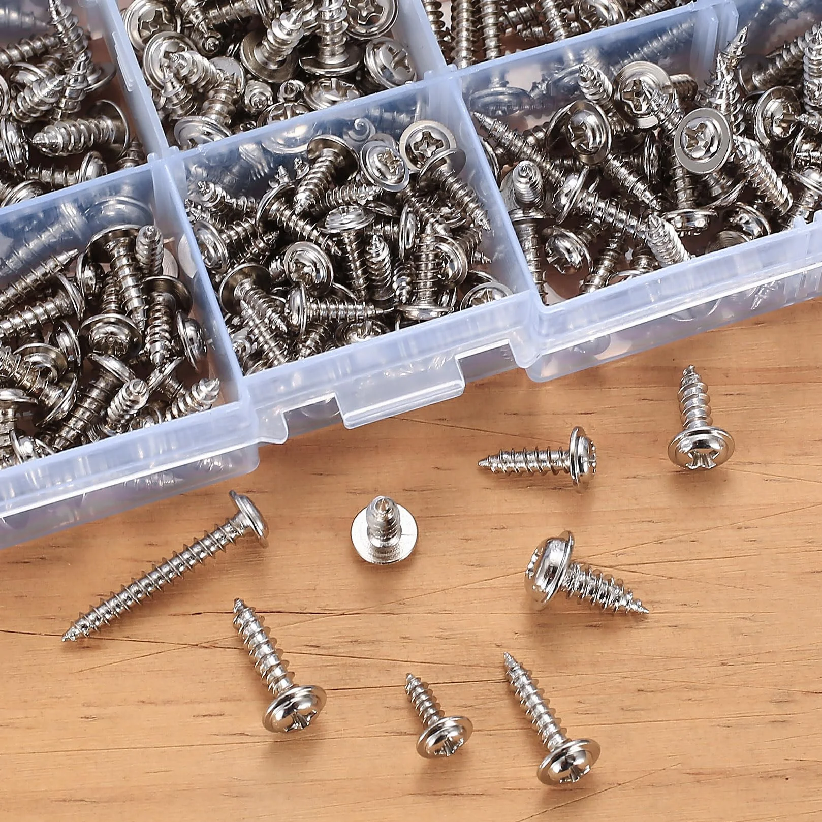 350 sztuk wkrętów z łbem talerzowym, wkręty samogwintujące, M3, M3, M3, M4, M4,8, wkręty do drewna, samowiercące śruby metalowe z tarczą do drewna