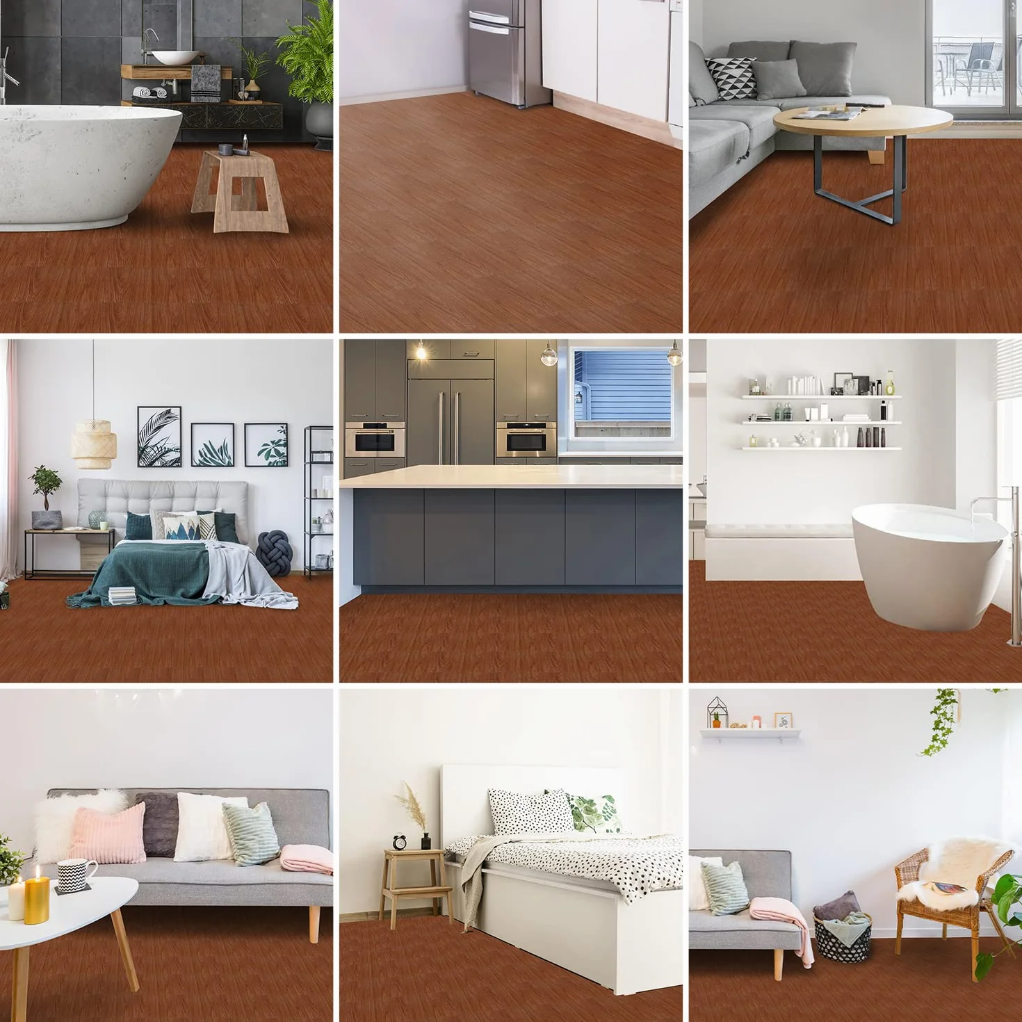Fiqops 30 x 30 cm, ok. 4 m², 44 płytki PCW, wykładzina podłogowa, samoprzylepna, winylowa, antypoślizgowa, wodoodporna, laminat, płytki winylowe, do ogrzewania podłogowego, kolor drewna, rysunek