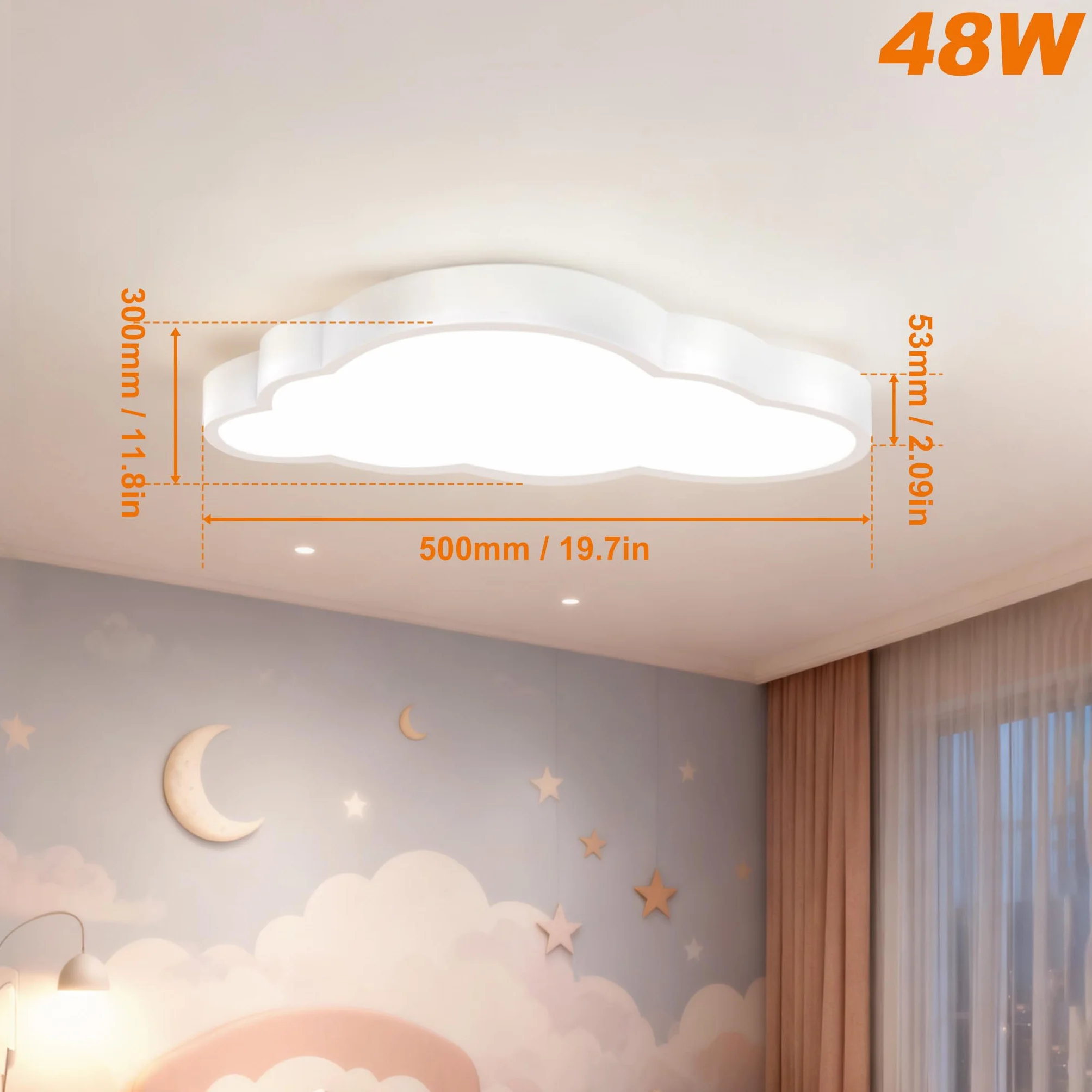 UISEBRT Lampa sufitowa LED, chmury, lampa sufitowa do pokoju dziecięcego, 48 W, ultra cienka, ściemniana, kreatywna lampa chmurowa z pilotem zdalnego sterowania, do pokoju dziecięcego,