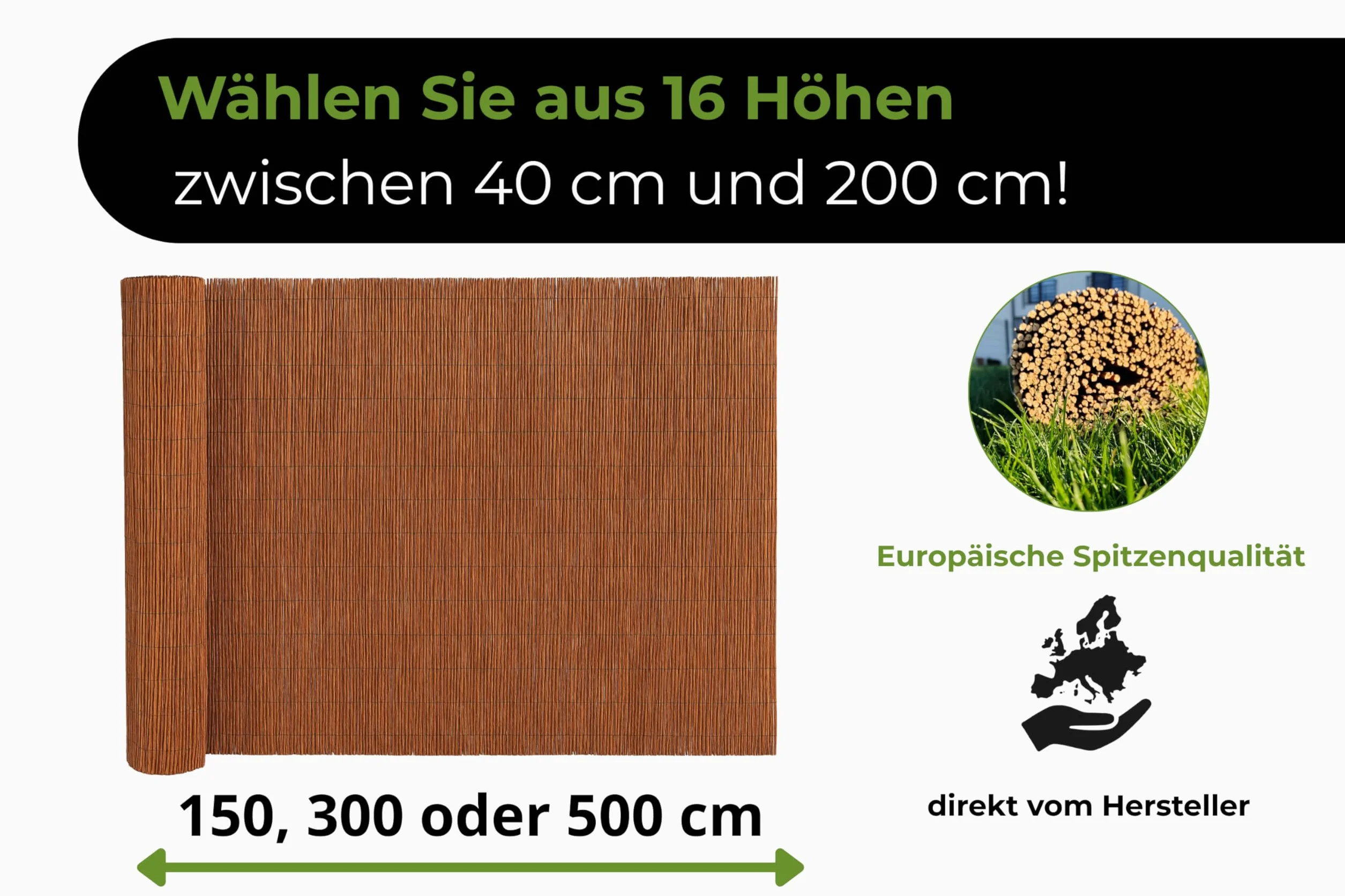 Mata Wiklinowa 180x300 cm Parawan Balkon Ogród Naturalny Płot Osłona Ocynkowany Drut Ochrona przed Wiatrem