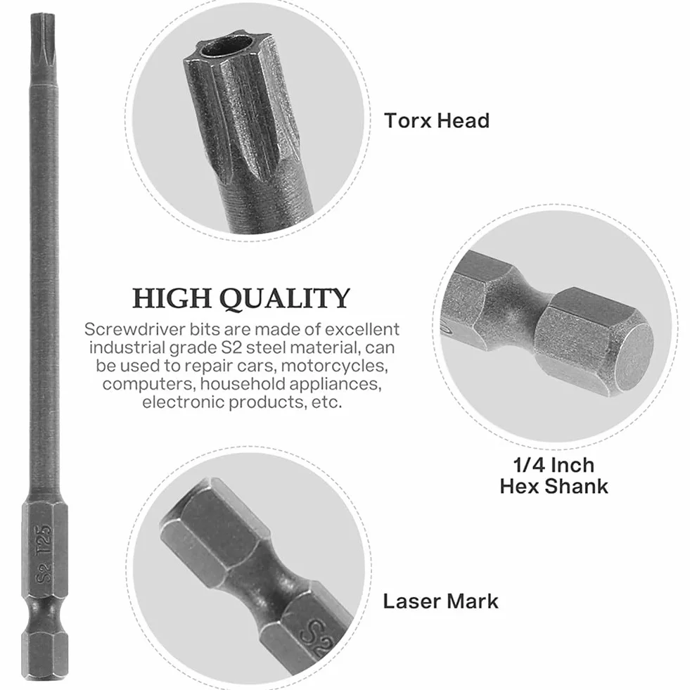 11 sztuk 150mm długi magnetyczny wkrętak torx bity z łbem płaskim sabotaż T6-T40 zestaw wierteł narzędzie ręczne do wkrętarki elektrycznej wiertarki