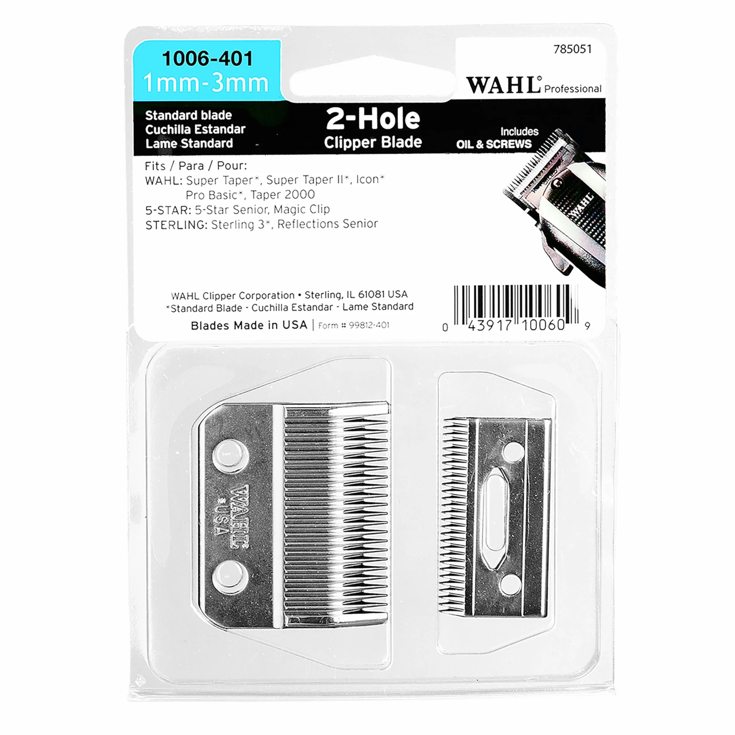 Wahl Standard Blade, 1-2mm, Precyzyjnie Szlifowane, Ostrza Zamienne, Zapasowe Ostrza do Maszynek do Strzyżenia, Usuwanie Masy Włosów, Taper, Taper2000, Cordless Senior, Magic Clip