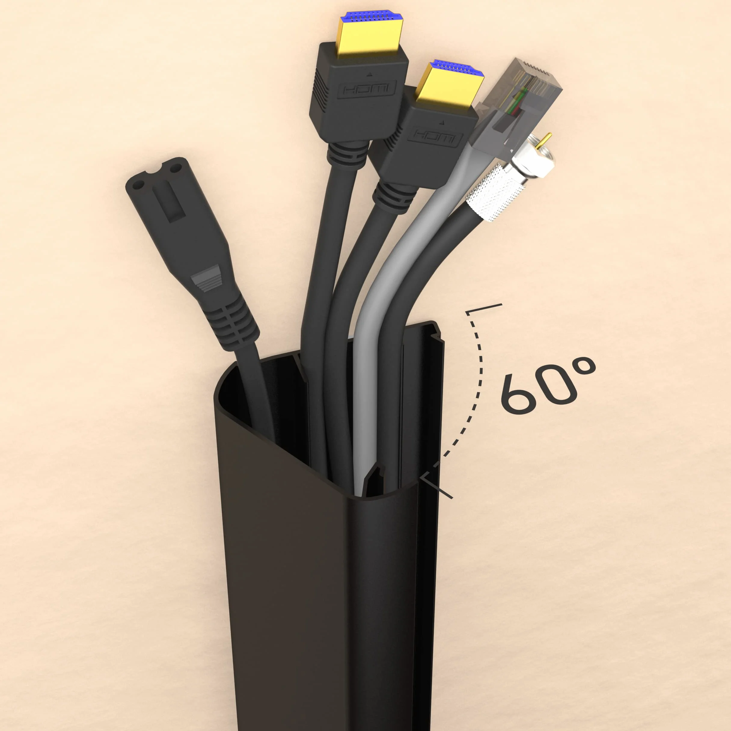 D-Line Maskownica Kabli TV, Ukrywa Kable na Ścianie, Samoprzylepna Osłona Przewodów, Bezszwowy Niskoprofilowy Design – 60 mm (S) x 15 mm (W) x 40 cm Długości – Czarny
