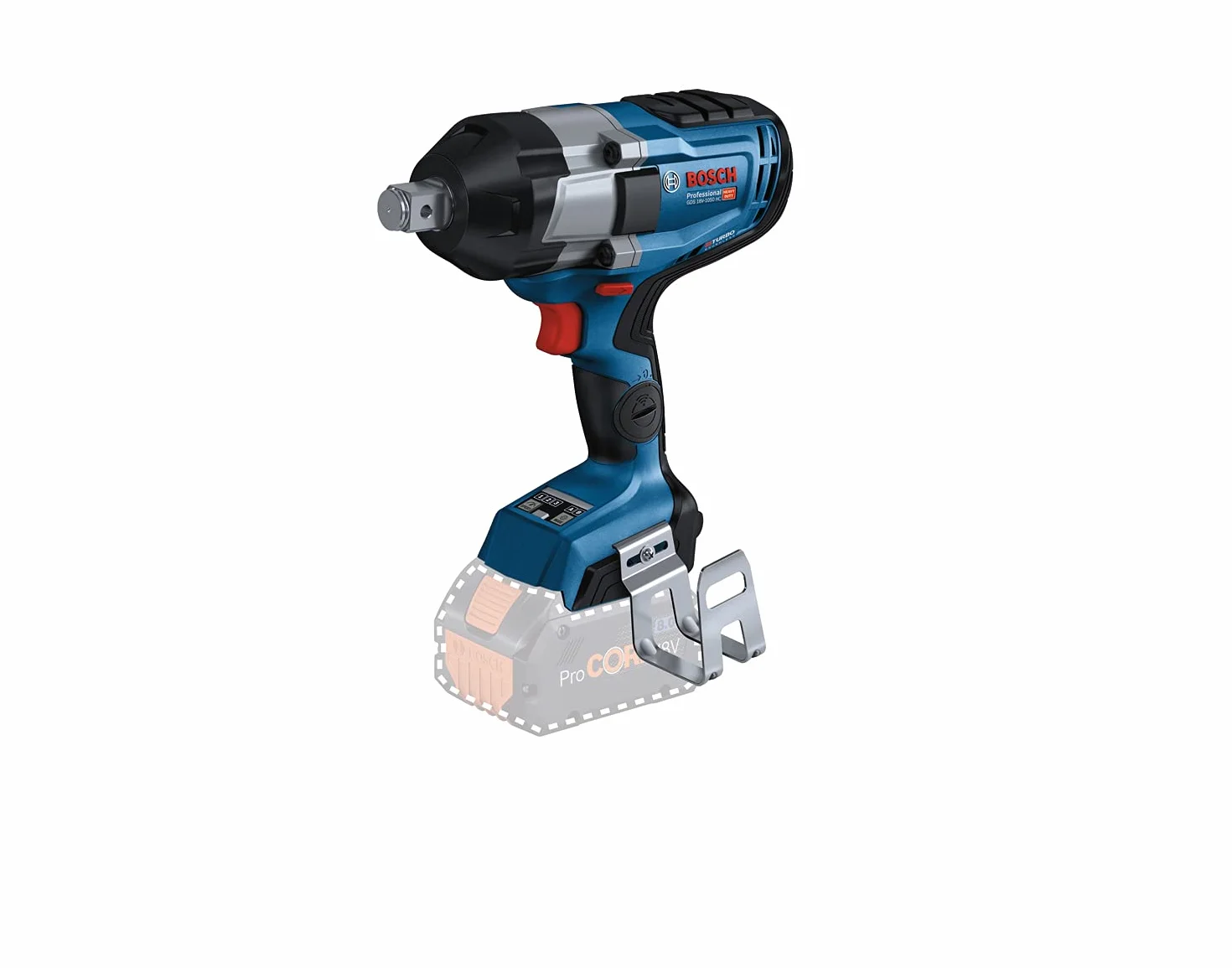 Bosch Professional system 18V: akumulatorowa wkrętarka udarowa i klucz udarowy BITURBO GDS 18V-1050 HC (moment dokręcania 1 050 Nm, moment zrywający 1 700 Nm)