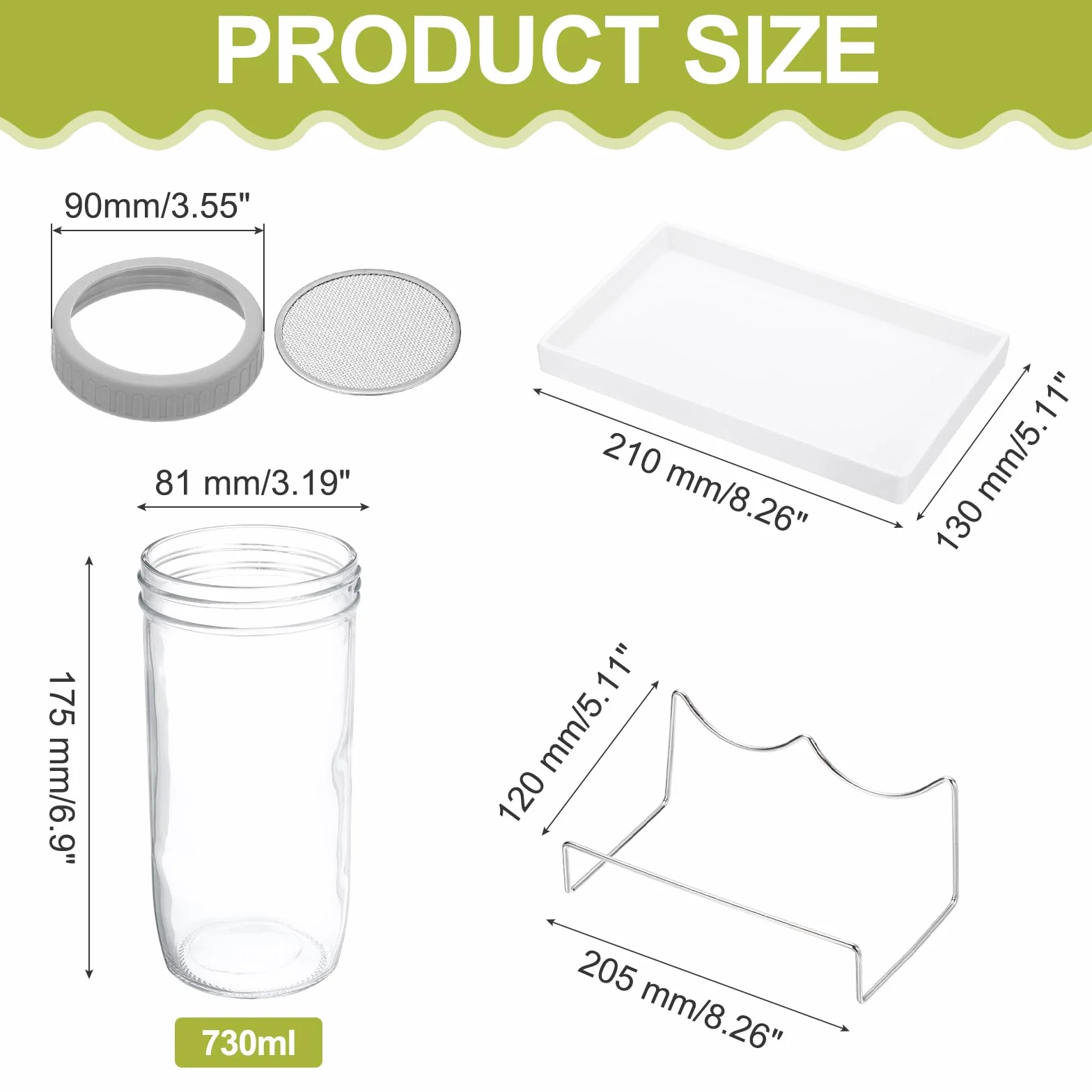 QUARKZMAN Zestaw słoików na kiełki - 2 sztuki 730 ml słoik na kiełki, w zestawie 1 uchwyt, 1 taca, 1 szczotka – do kiełków, rzeżuchy i mikrozielonych – szary