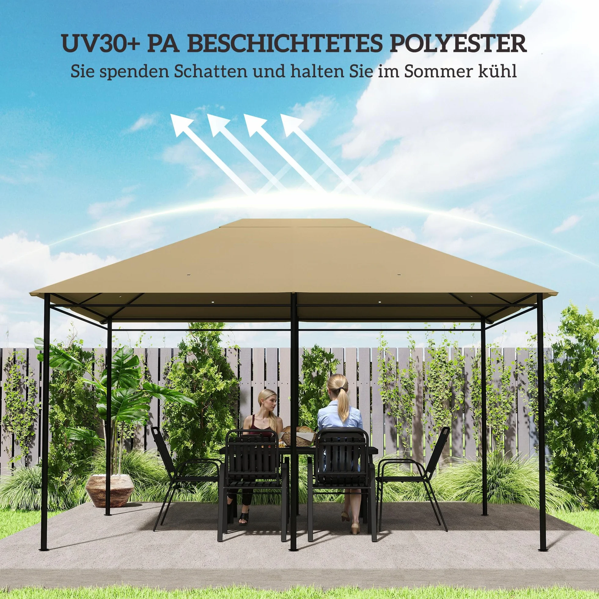 Outsunny zapasowy dach do pawilonu 4x3 m wodoodporny UV 30+ poliester 180 g/m² khaki