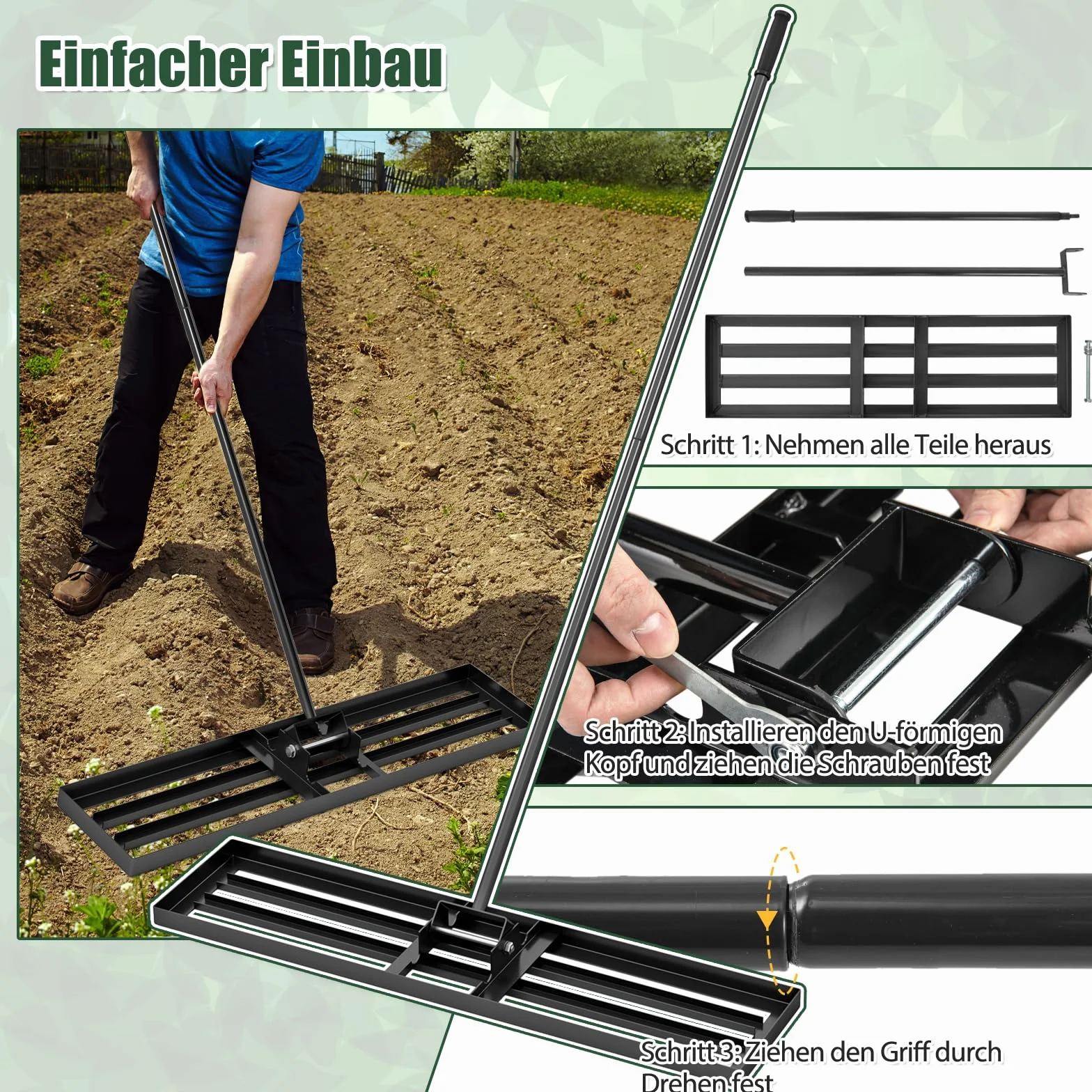 COSTWAY Grabie do niwelowania trawnika metalowe z ergonomiczną rączką