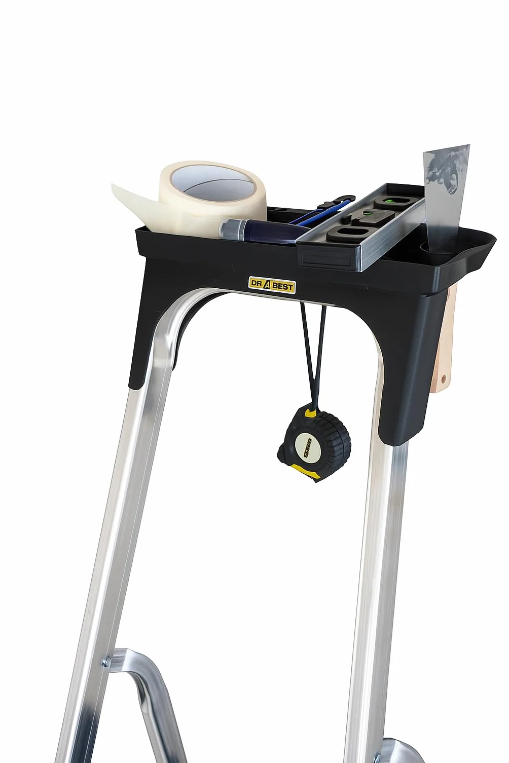 Drabest SERIA PRO Drabina Aluminiowa 5-Stopniowa Drabina Domowa 150 KG - Drabina Aluminiowa Z Antypoślizgowymi Stopkami I Platformą Drabiny Roboczej - Drabiny Wielofunkcyjne - 45 X 168 X 12 Cm