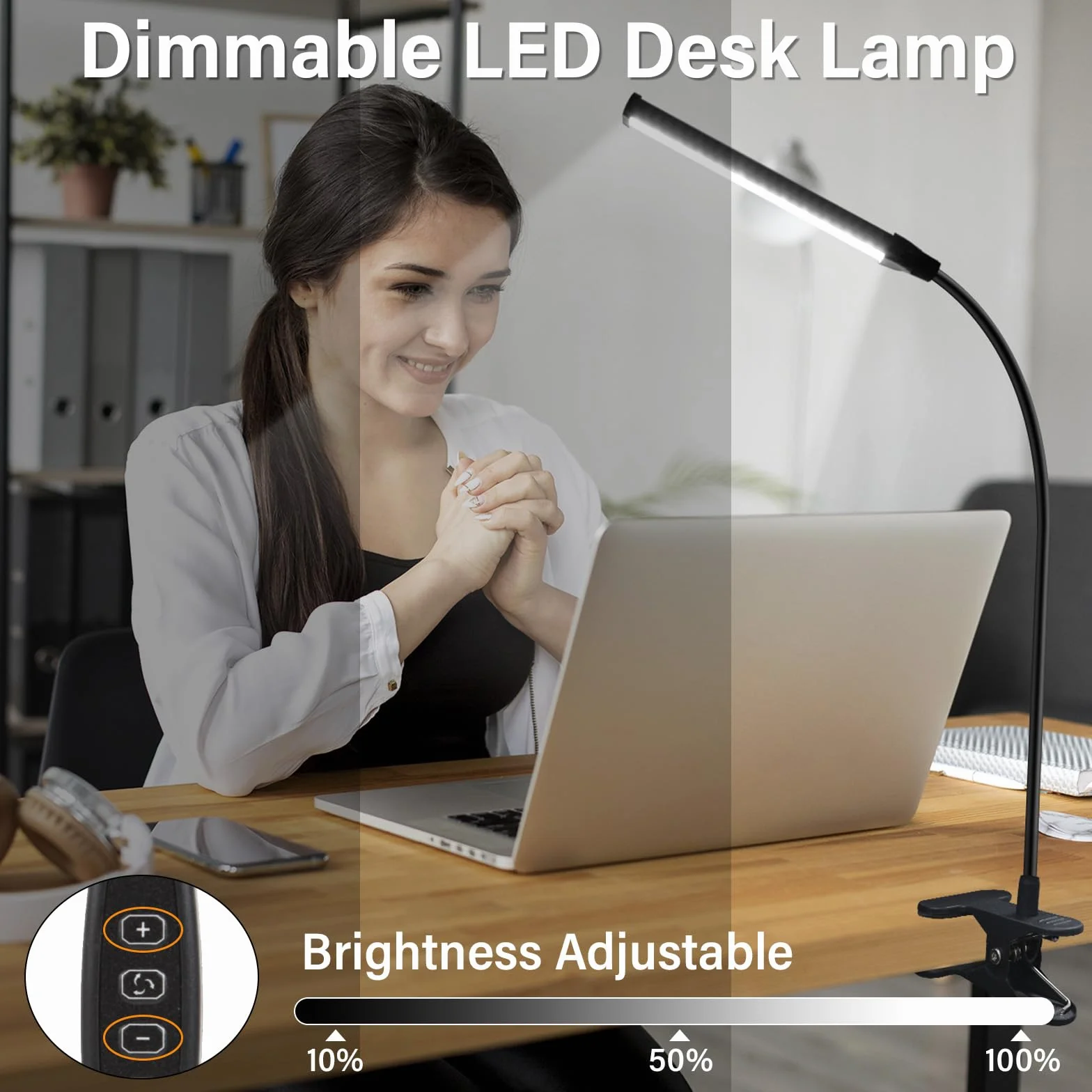 Lampa biurkowa LED, lampa do czytania-3 tryby oświetlenia i 10 poziomów jasności, lampa nocna, 6 W z adapterem USB, 70 cm elastyczny 360° do czytnika, łóżka, biura