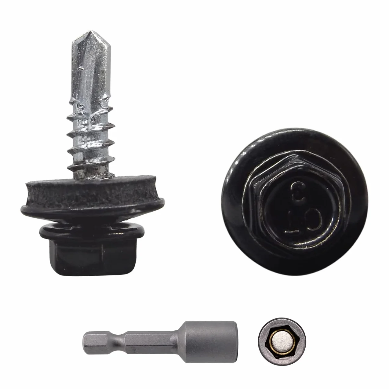 (300 sztuk) Śruby do dachów metalowych, 4,8 x 19 mm śruby samowiercające z podkładkami EPDM, lakierowana głowica podkładki, śruba z blachy metalowej (300, RAL 9005)