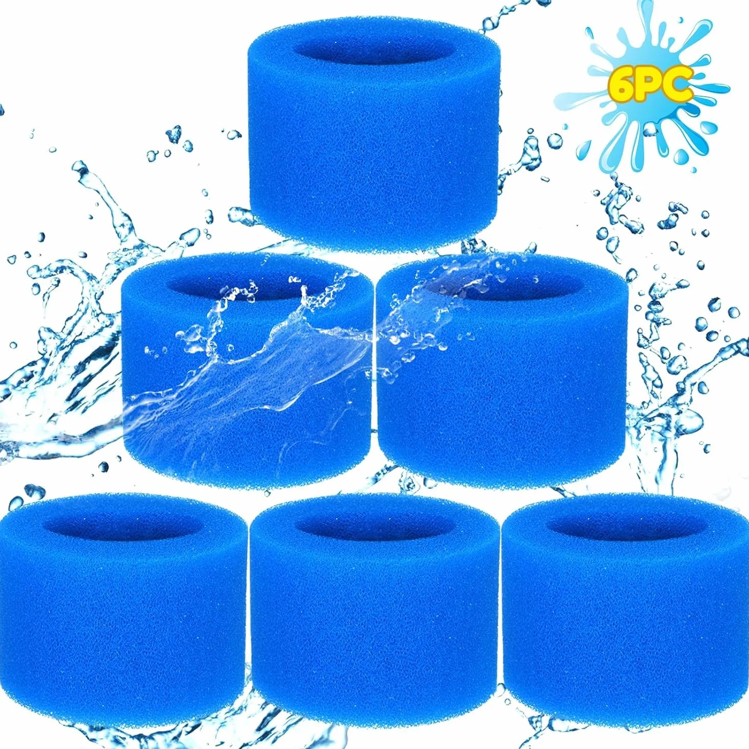 Zestaw 6 wkładów z gąbki typu VI, do filtra basenowego Bestway, filtr zamienny Bestway SPA, filtr typu VI do basenu, do pompy filtra Lay-Z Spa (6)