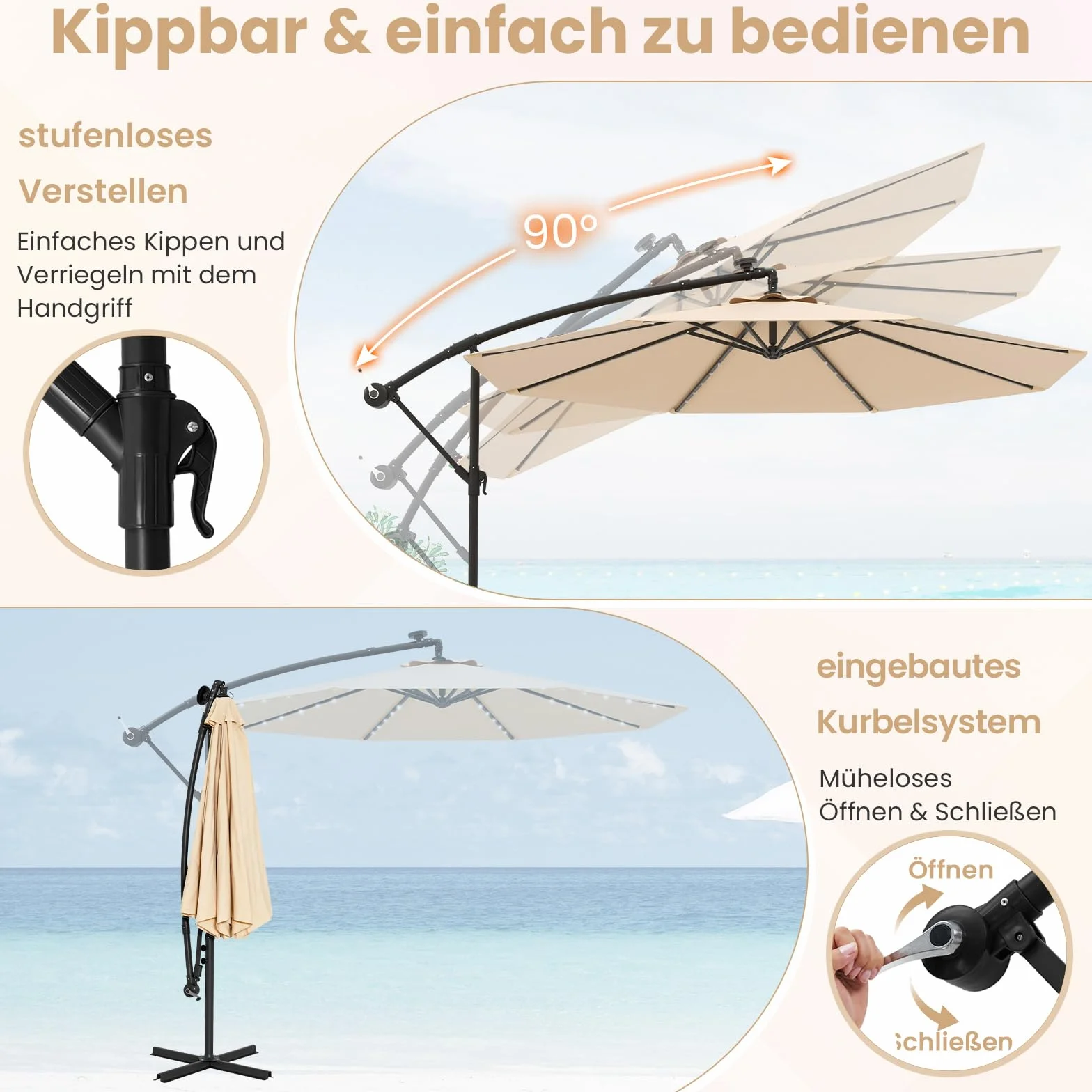 COSTWAY Parasol ogrodowy z diodami LED 300 cm UV