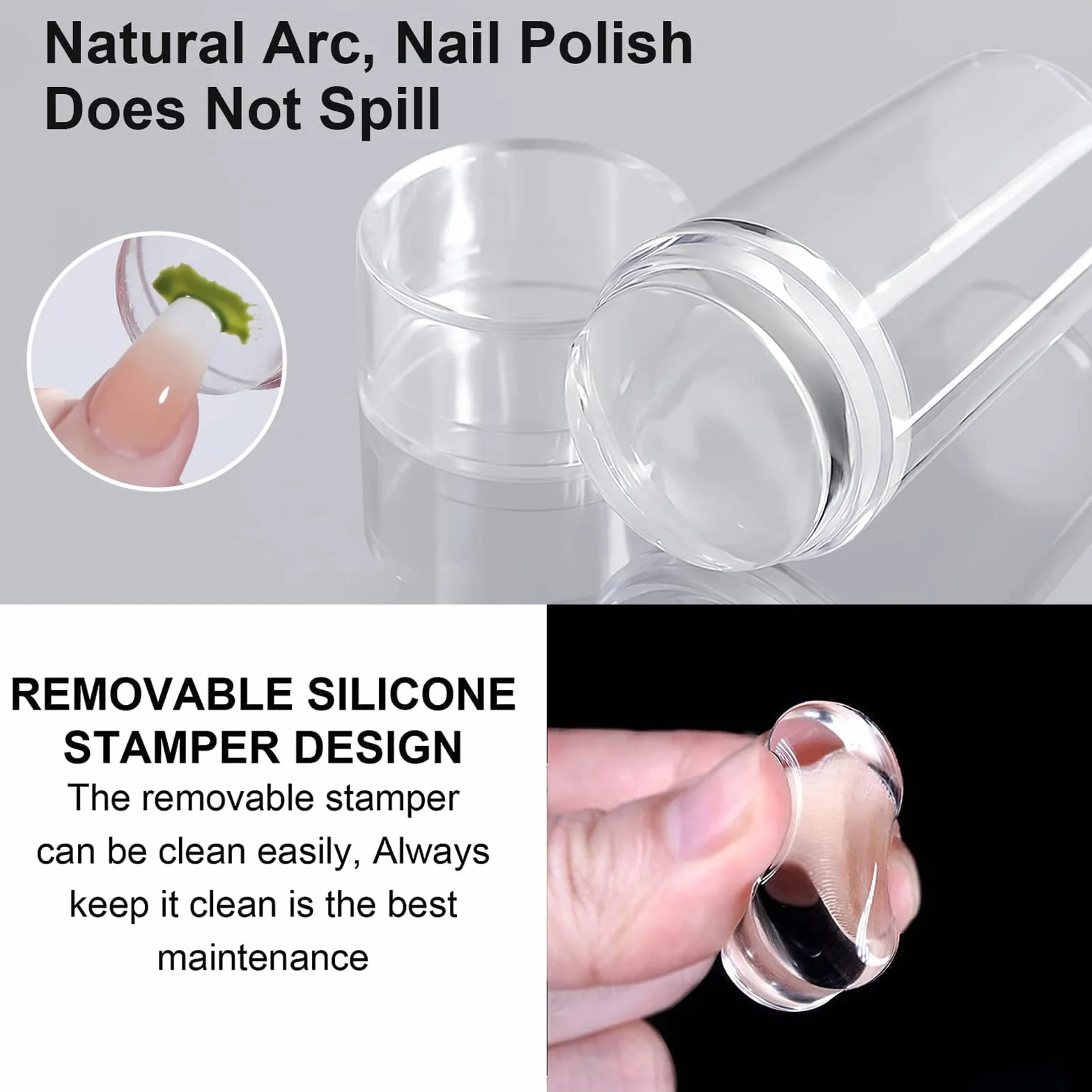 Zestaw 2 stempli do paznokci, z 2 skrobakami, przezroczyste stemple i skrobak do projektowania French Line – miękki, przezroczysty stempel do manicure, narzędzi, do samodzielnego wykonania