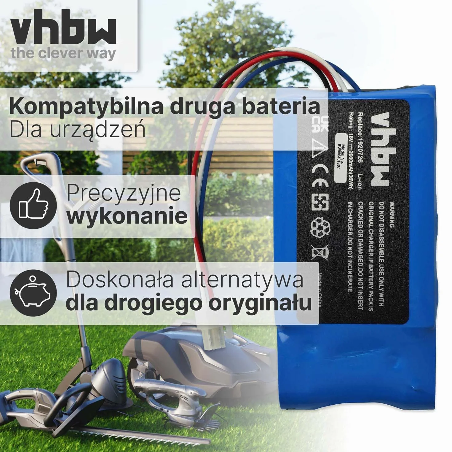 vhbw Akumulator kompatybilny z Yard Force Amiro 400, 400i, 350i, 350 (2000 mAh 18 V Li-Ion)