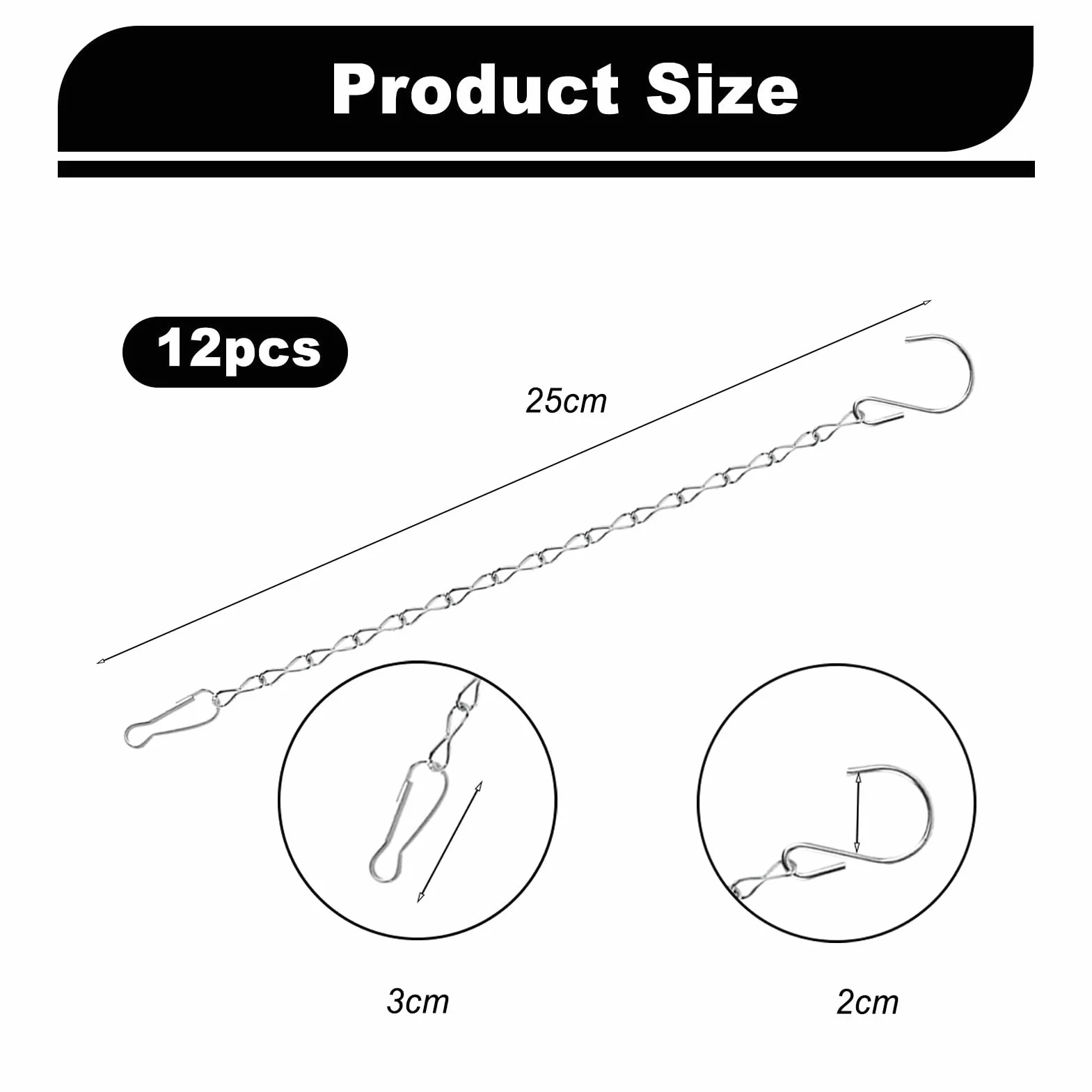 łańcuch metalowy, łańcuch z haczykiem, krótki łańcuch do doniczki, 25 cm metalowy łańcuch do zawieszenia z S-haczykiem i klipsem do doniczek, latarni, budek dla ptaków, dekoracja balkonu