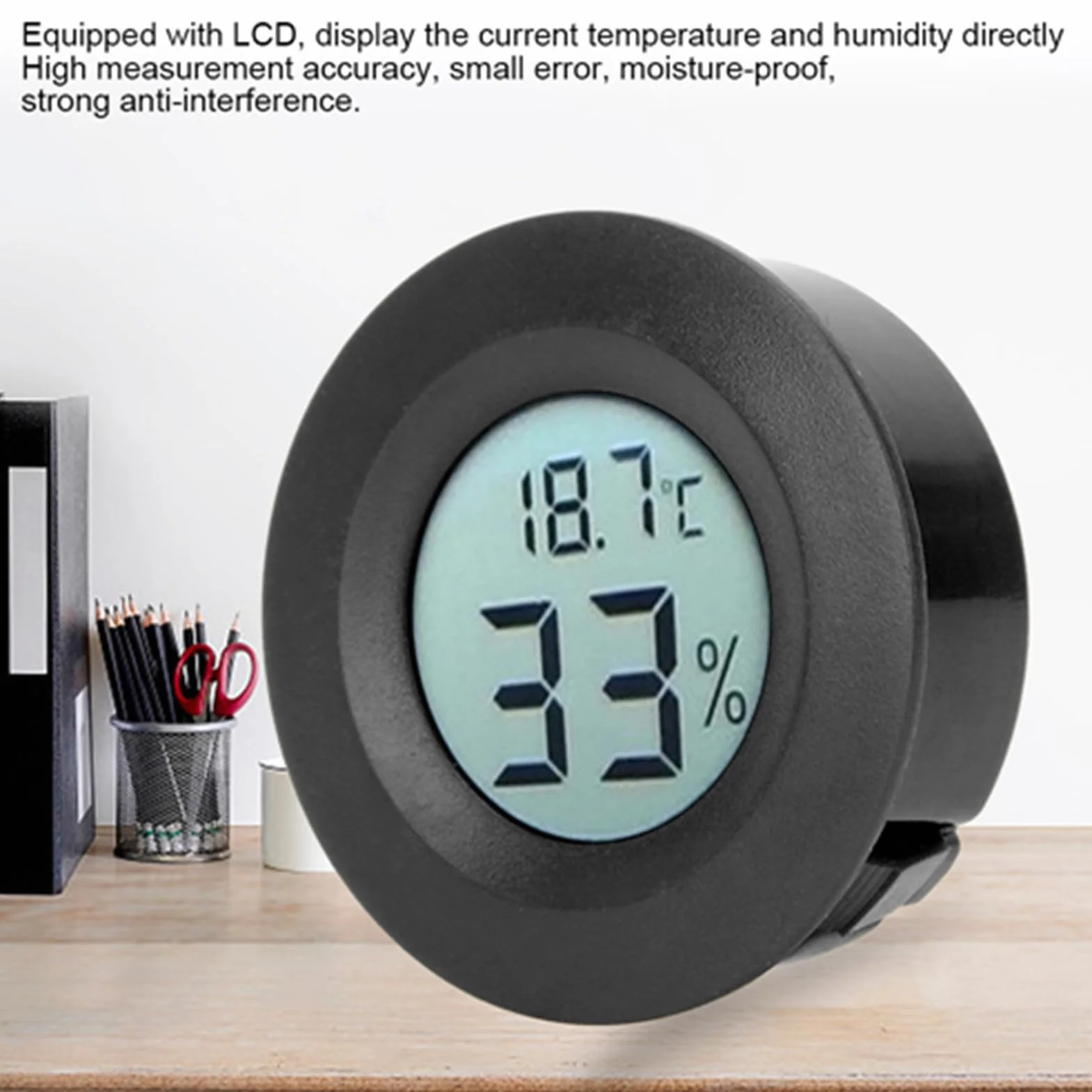 Cyfrowy termometr LCD Higrometr wilgotności Temperatura Miernik wewnętrzny do szafek chłodniczych ABS 45x14 (Black)