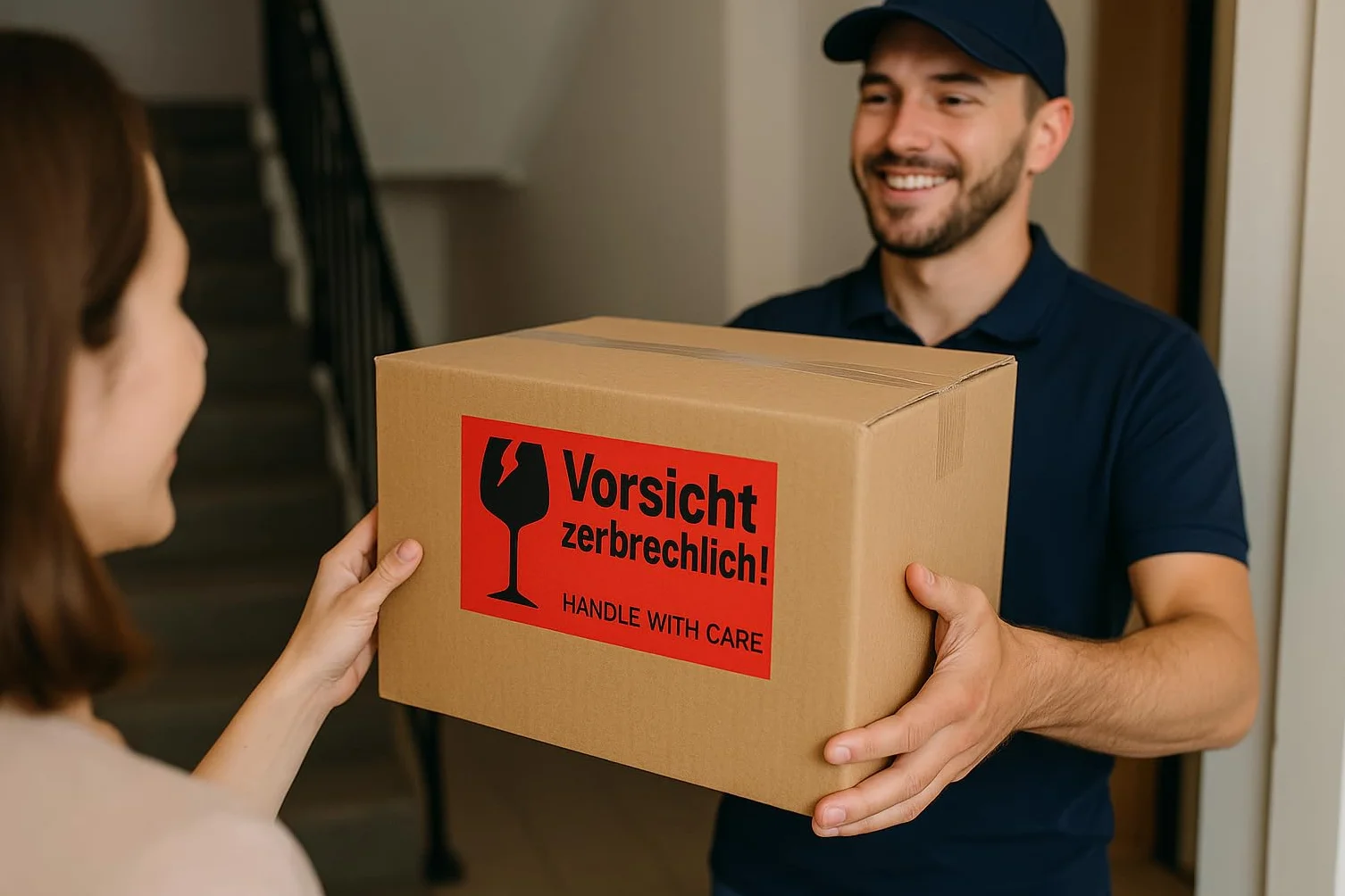 Etykiety ostrzegawcze na rolce 100 x 50 mm – 500 – uwaga k! Handle with care – Fragile Attention naklejka na wysyłkę – niebezpieczeństwo pęknięcia – neon jasnoczerwony – naklejki na paczkę