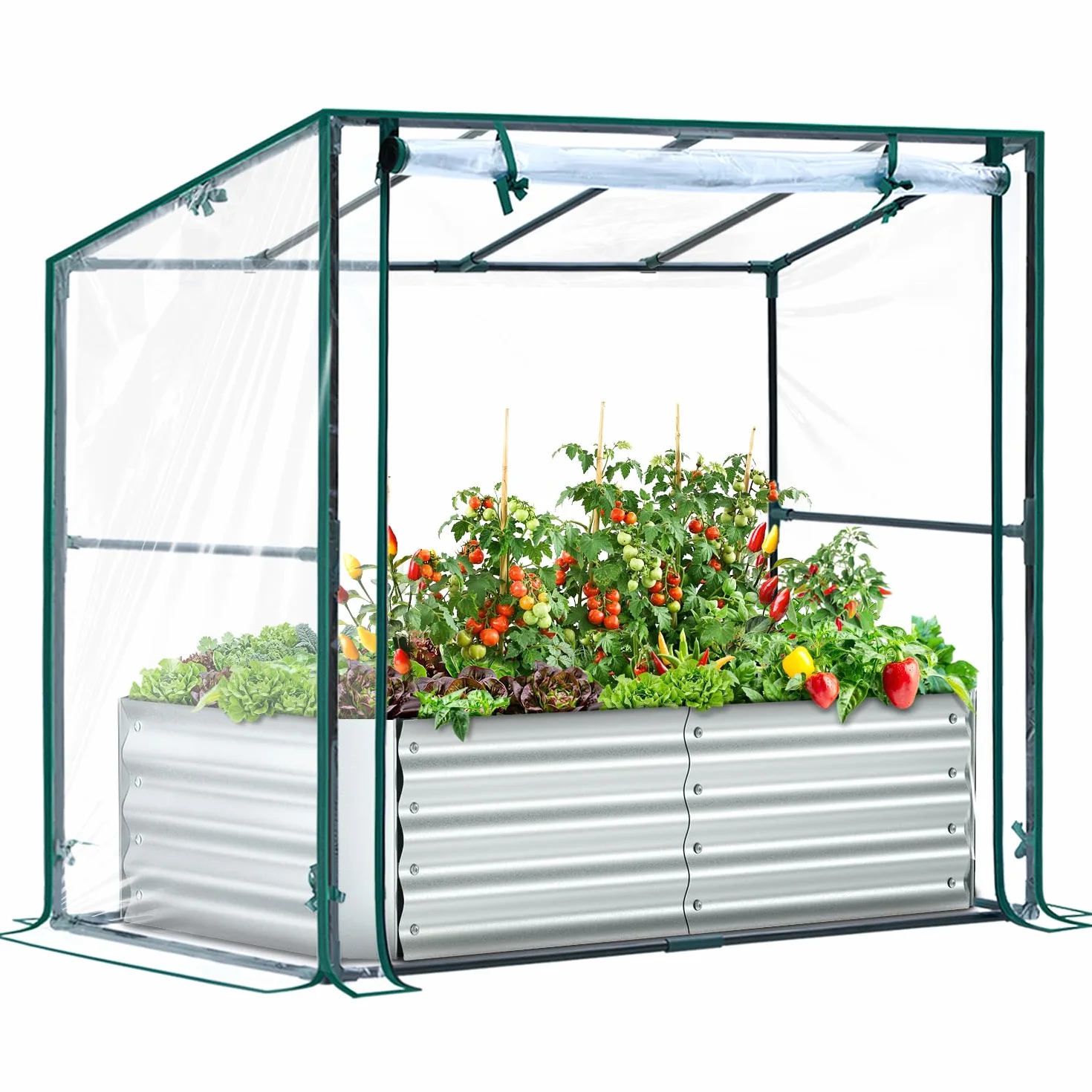 Ohuhu Podwyższona grządka ogrodowa metalowa 122x61x30 cm z osłoną PCV 3-w-1