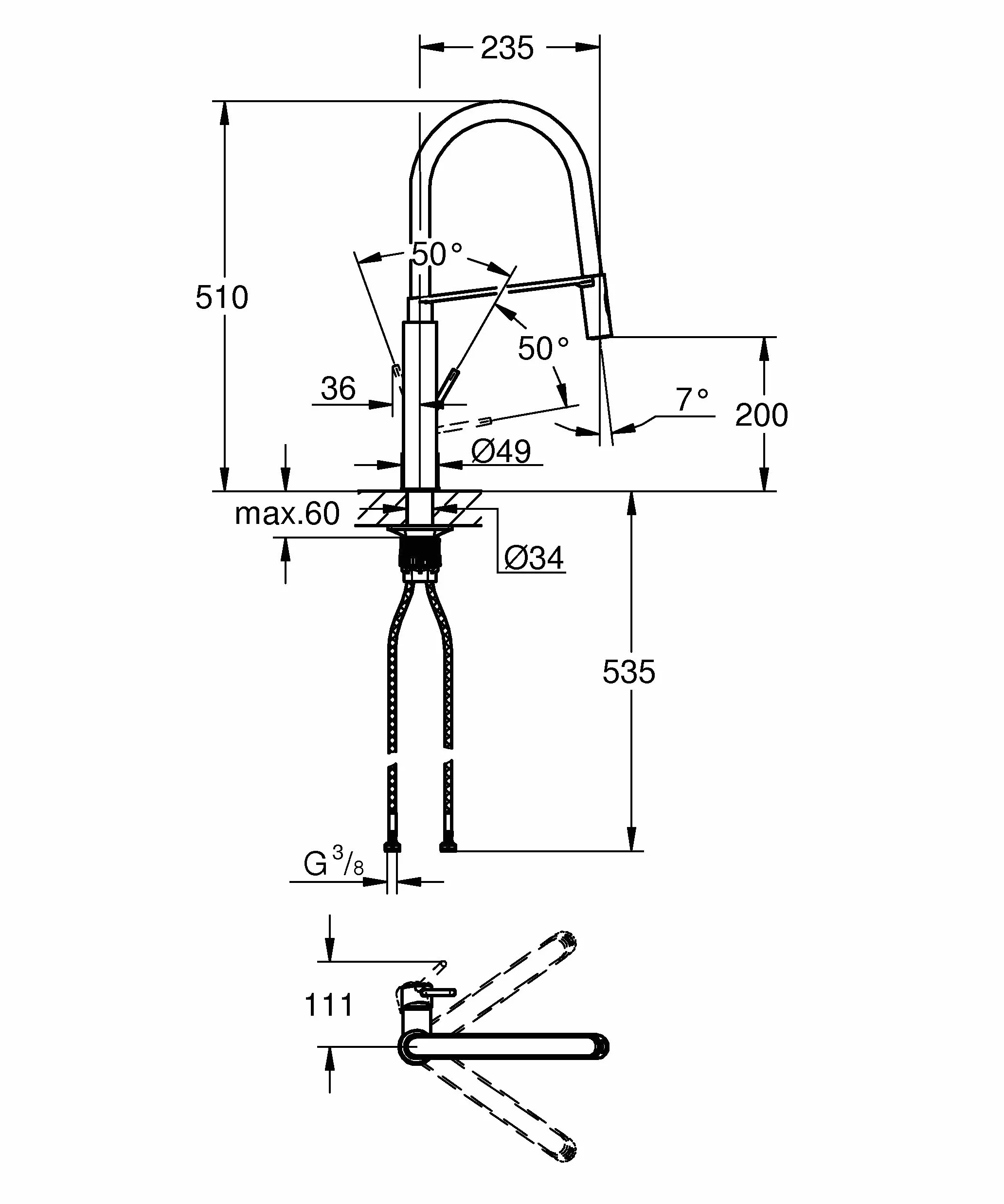GROHE Concetto Jednouchwytowa bateria zlewozmywakowa, DN 15