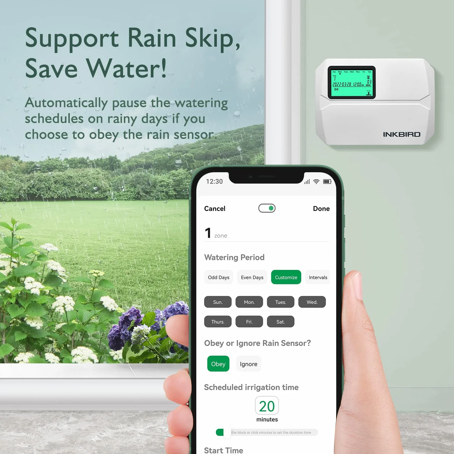 Inkbird IIC-800-WIFI 8-strefowy komputer nawadniający, system nawadniania, sezonowe dostosowanie, z osłoną odporną na warunki atmosferyczne, omijanie deszczu