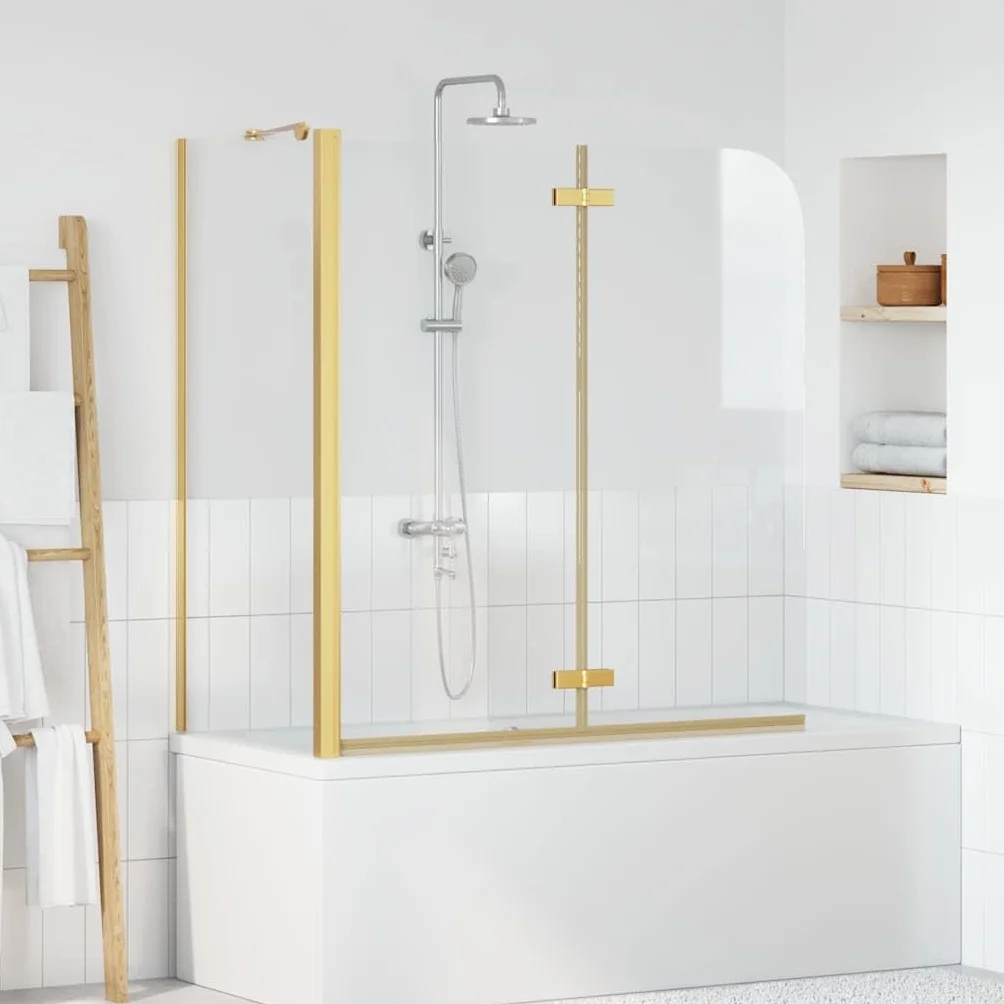 Nowoczesna kabina prysznicowa wanna 120 x 68 x 130 cm ze szkła bezpiecznego z aluminiową ramą, regulowana w zakresie 61,5-67 cm, kolor złoty