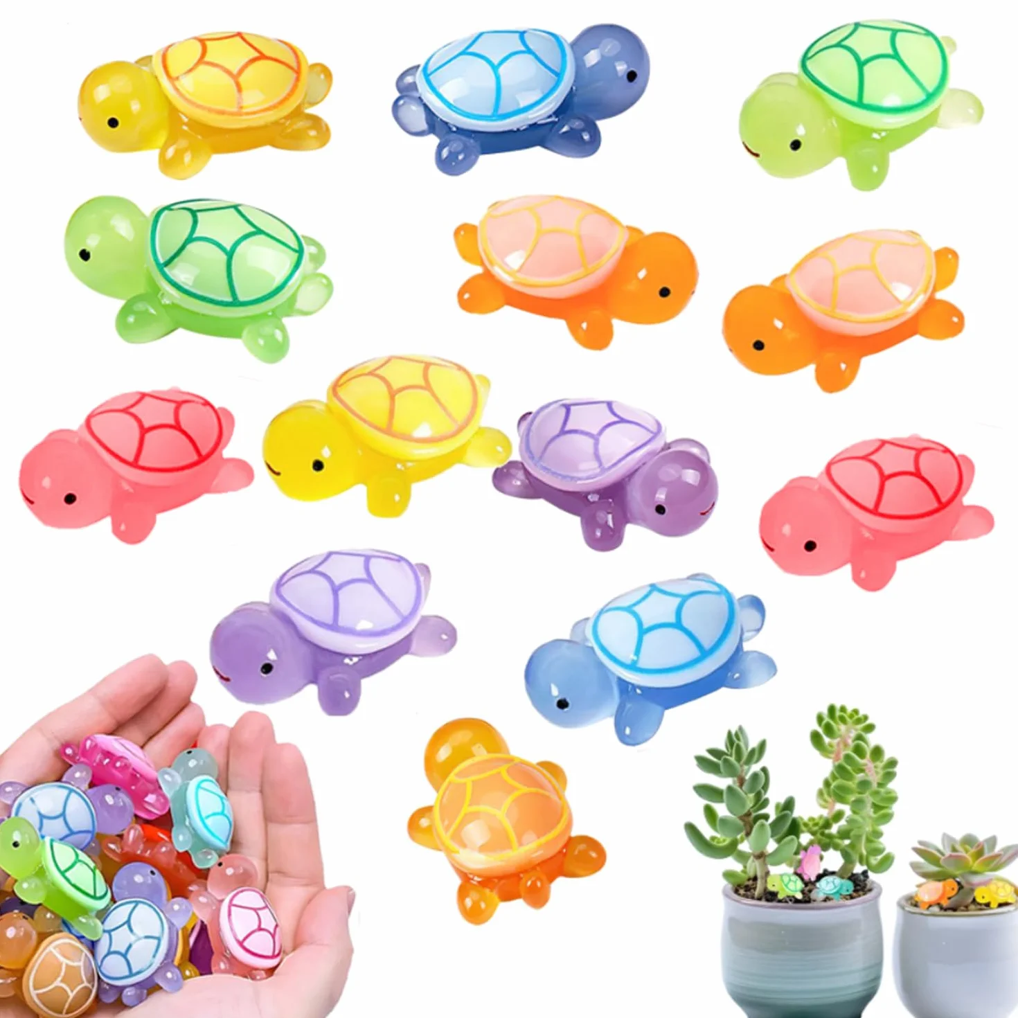 Mini świecące żółwie z żywicy 3,2 cm, figurki do ogrodu, akwarium, dekoracji DIY