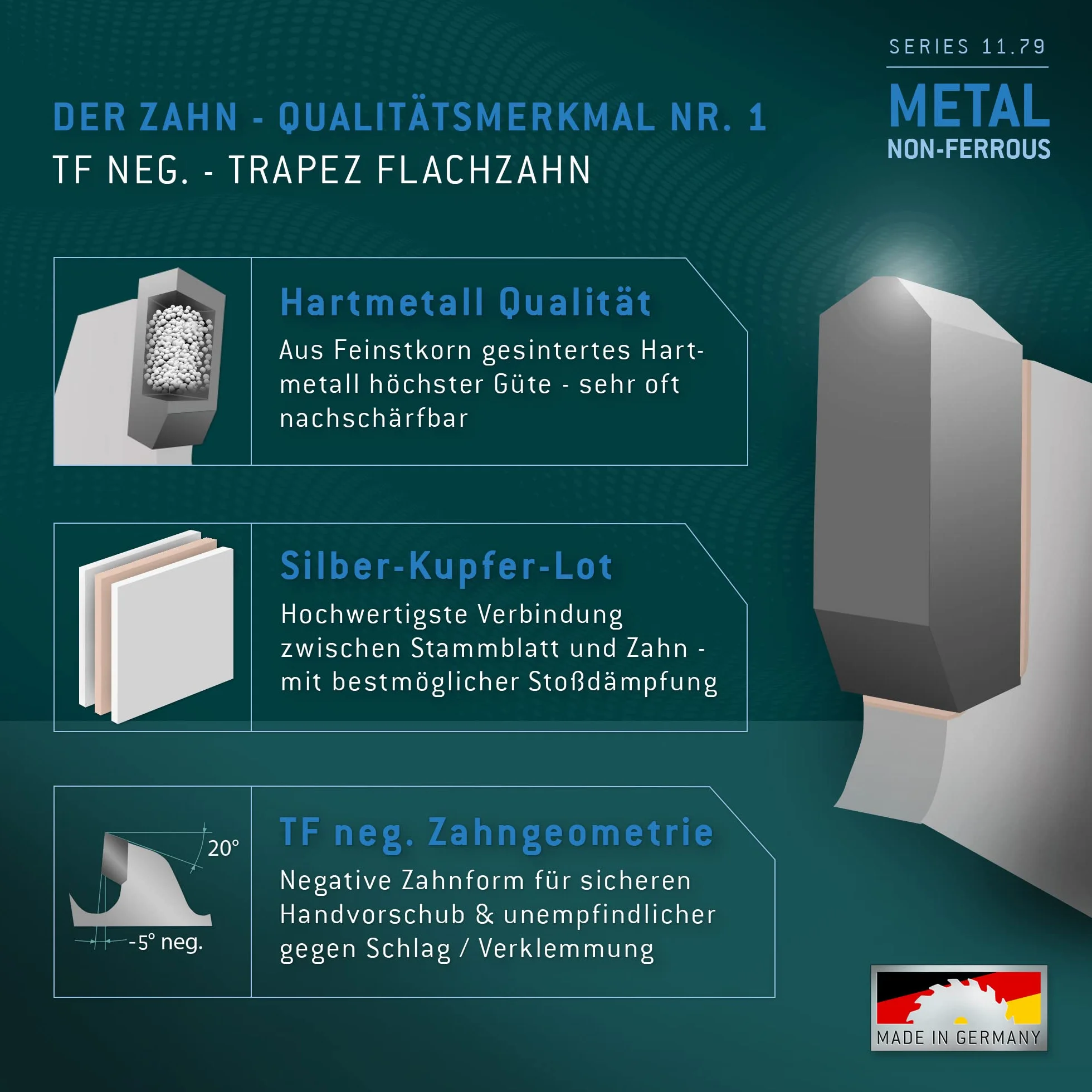 Bayerwald, seria 11.79, tarcza do piły tarczowej HM, trapezowe ząbki płaskie, do metali nieżelaznych i tworzyw sztucznych Ø 210 mm x 30 mm x 72 Z