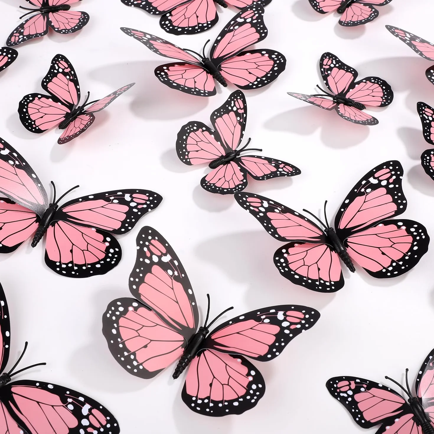 24 Szt. Magnesy Motyl Monarcha, Sztuczny Dekoracje, Naklejki Scienne 3D Motyl Naklejka do Rzemiosla Sciany Domu Wystroju Sztuki Lodówki Halloween Urodzin Imprezy (Rózowy)