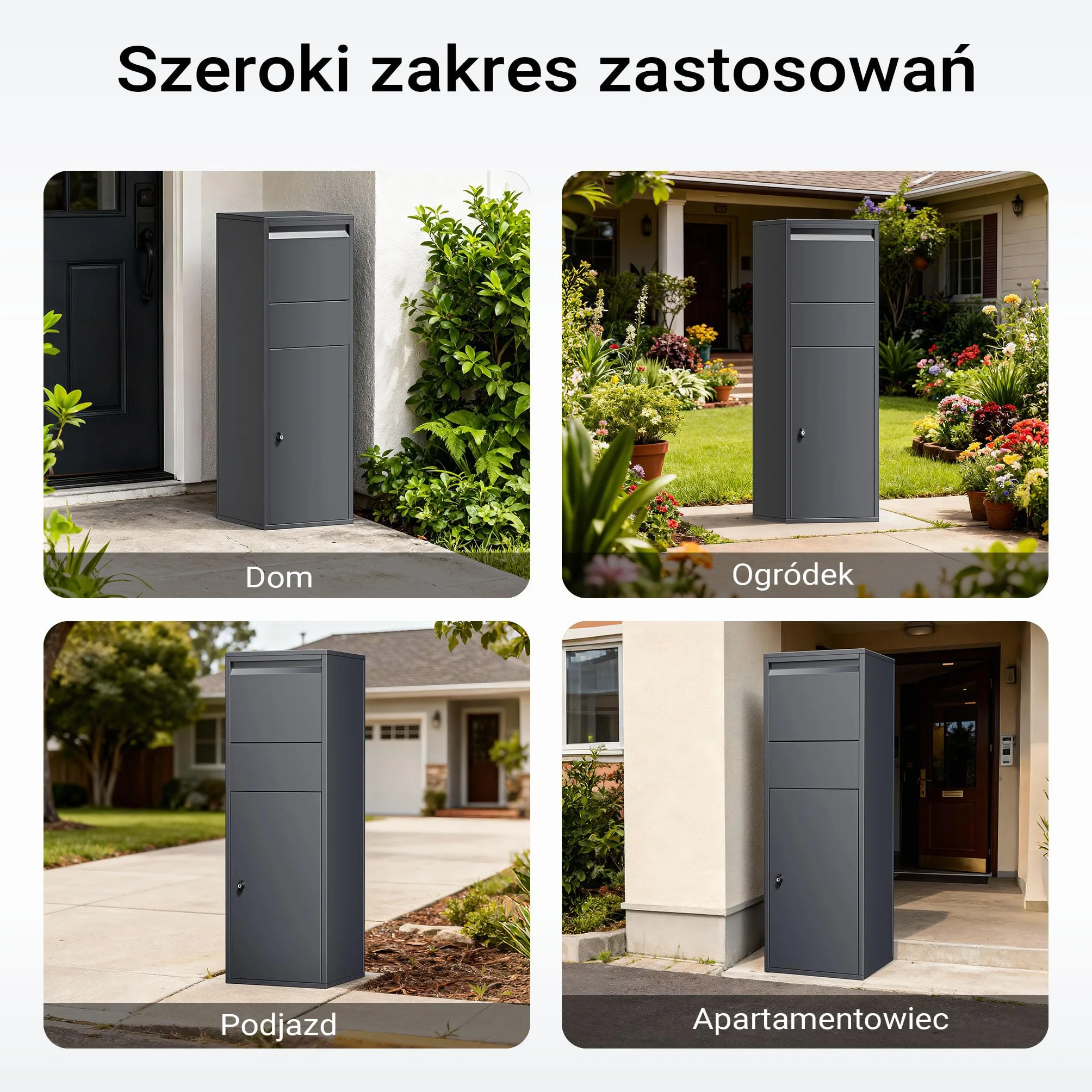 Wiltec Wolnostojąca skrzynka na listy i paczki antracytowa z zamkiem, zabezpieczenie korespondencji pojemnik na paczki S i L skrzynka kurierska