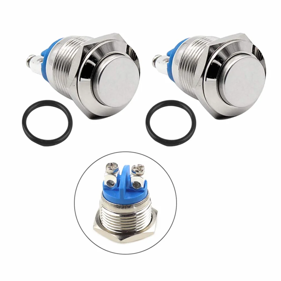 10 szt. premium 16 mm metalowy chwilowy przełącznik przyciskowy, 2-pinowy zacisk śrubowy IP65 wodoodporny przełącznik z przyciskiem startowym, okrągły przełącznik z wysokim łbem 3 A 250 V