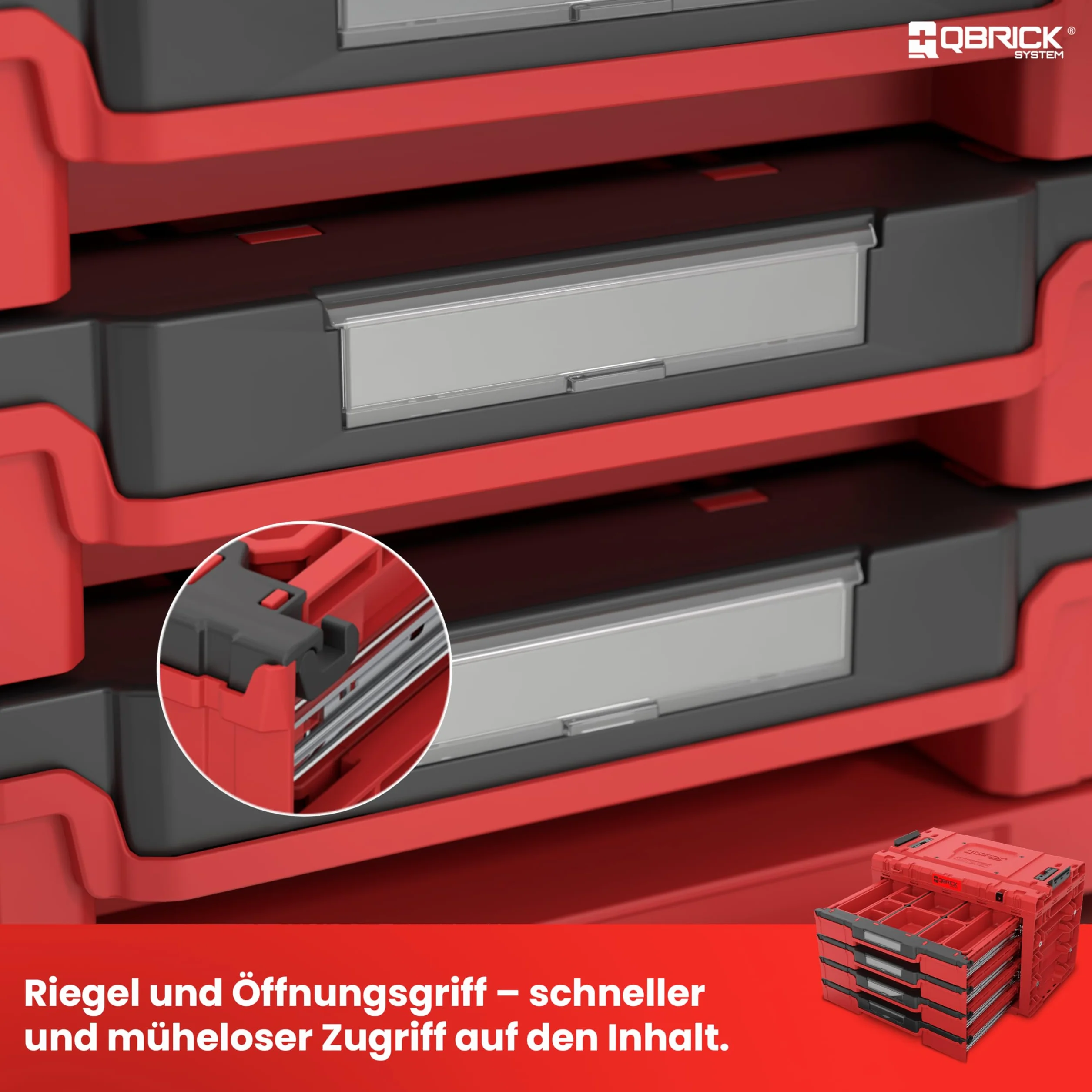 Qbrick System Pusta skrzynka narzędziowa - 4 przegródki - walizka narzędziowa - 542 x 335 x 369 mm czerwona