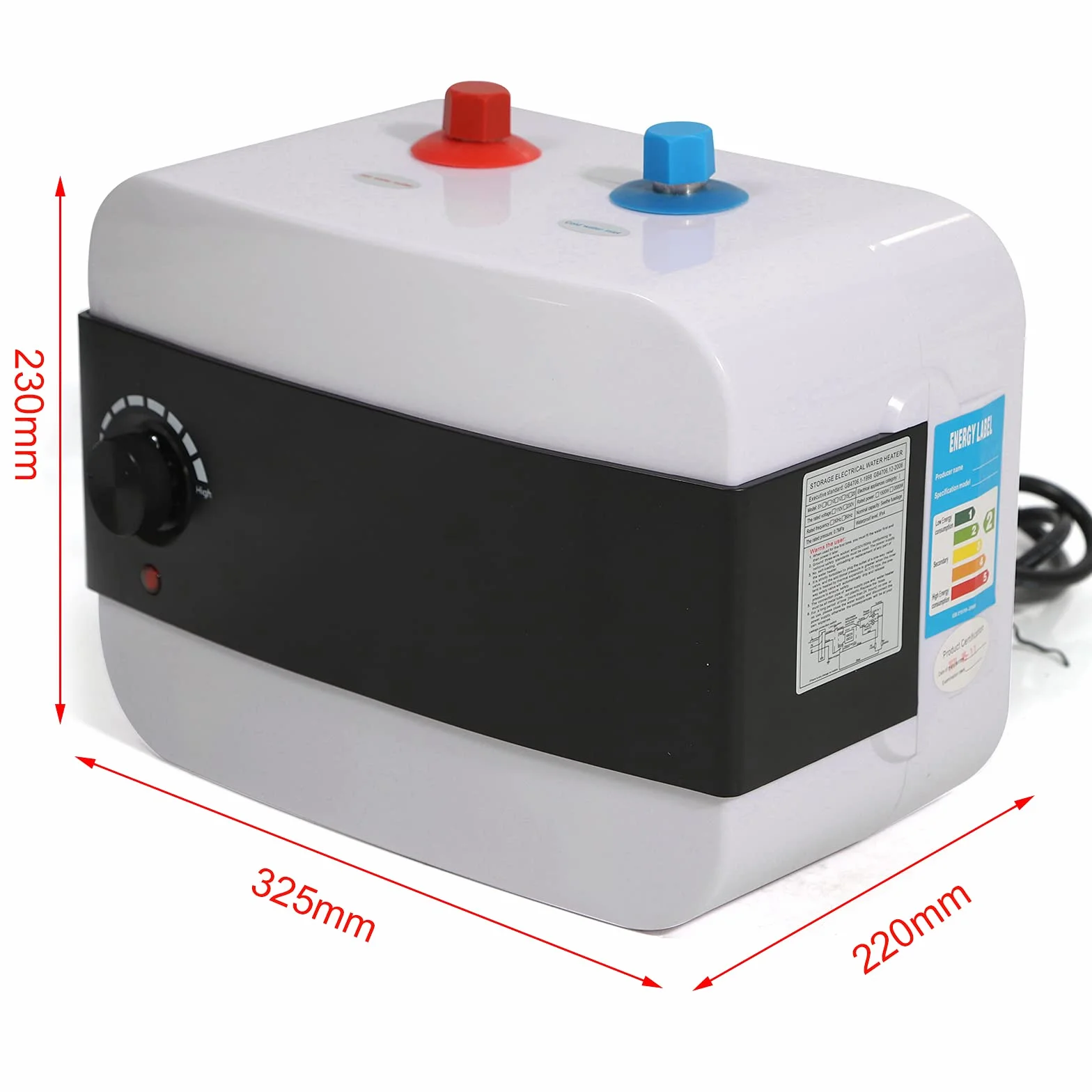Elektryczny podgrzewacz wody 1500 W, 6 l, podgrzewacz wody, bojler górny, montaż pod stołem, biały